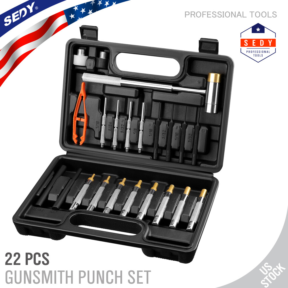 22pc Roll Pin Punch Set Double-Faced Hammer Brass Steel Gunsmith Maintenance