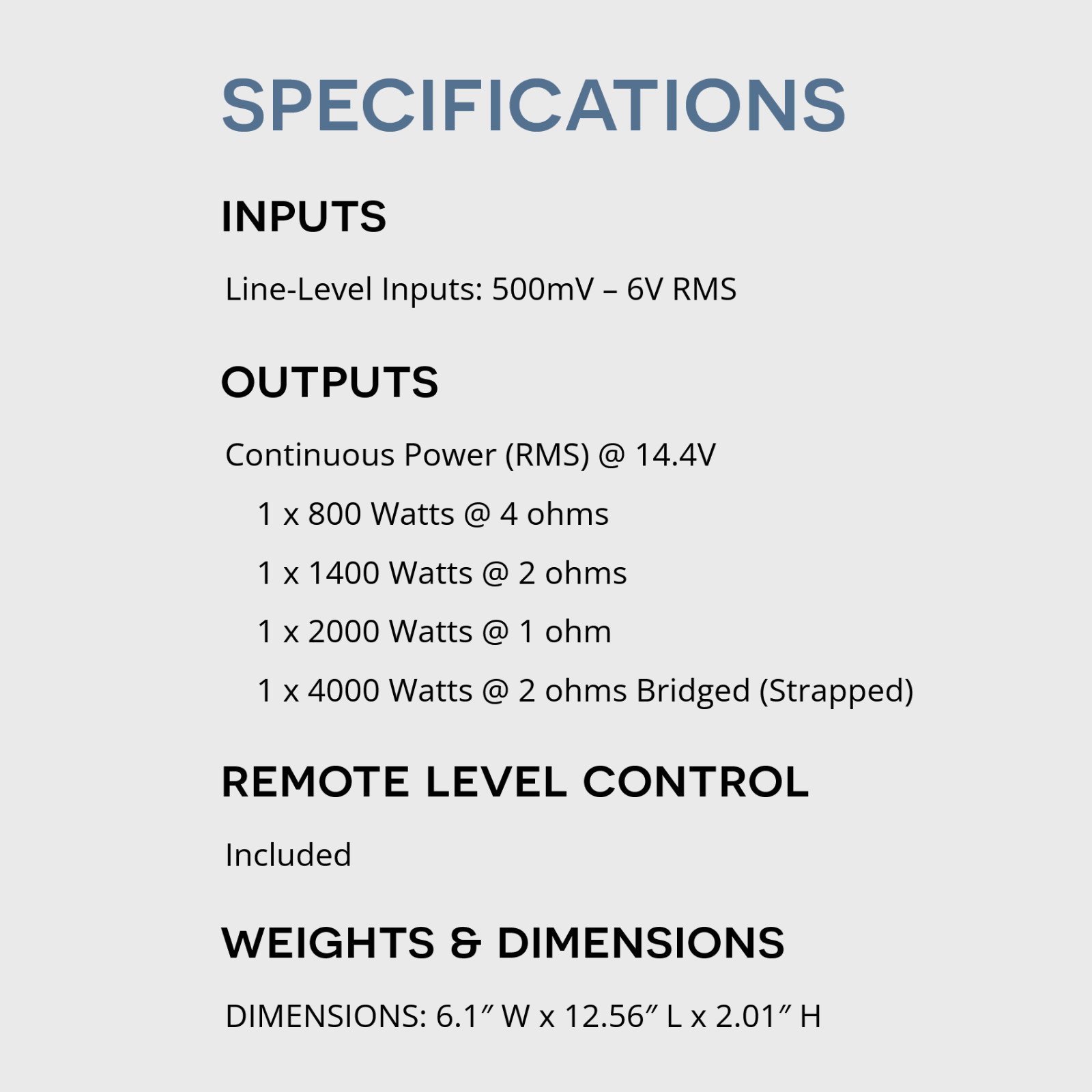 AudioControl EPIC2000 Monoblock Subwoofer Amplifier EPIC Series Class-D 2000W
