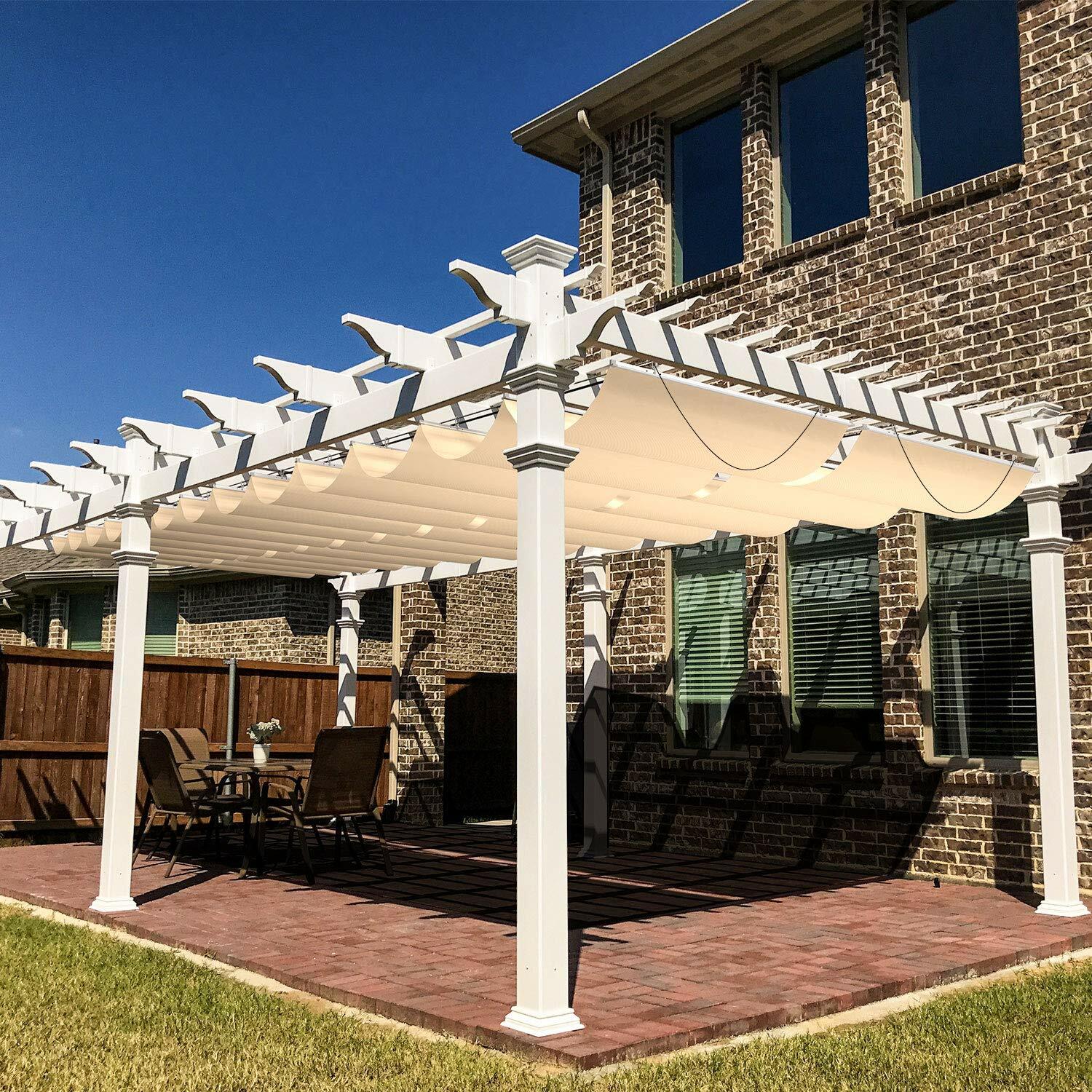 Waterproof Retractable Canopy Cover Yard Patio Awning Shade w/ Steel Wire Beige