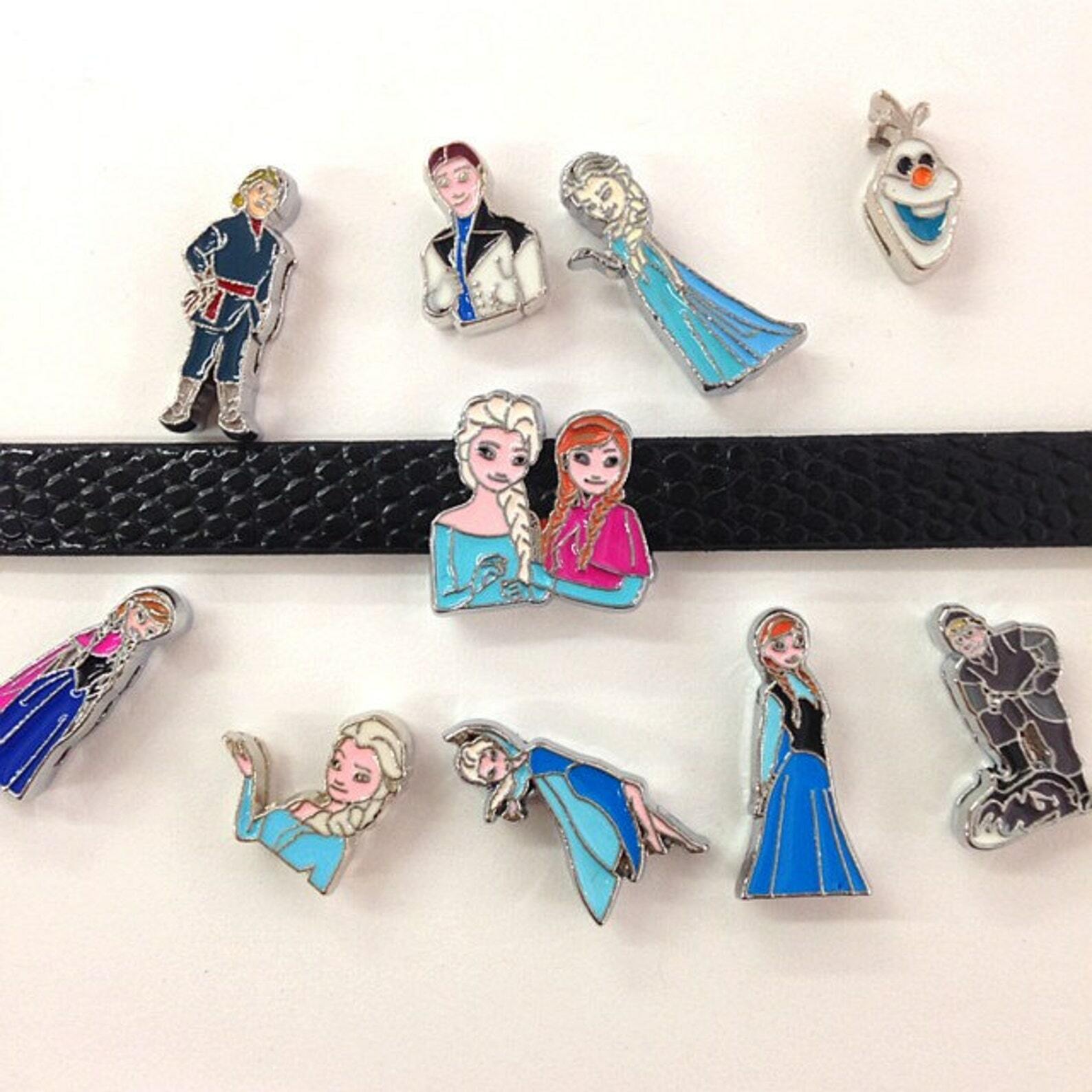 Set of 20pc Frozen Inspired Elsa Anna Snow Flake Slide Charm fits 8mm Charm-USA