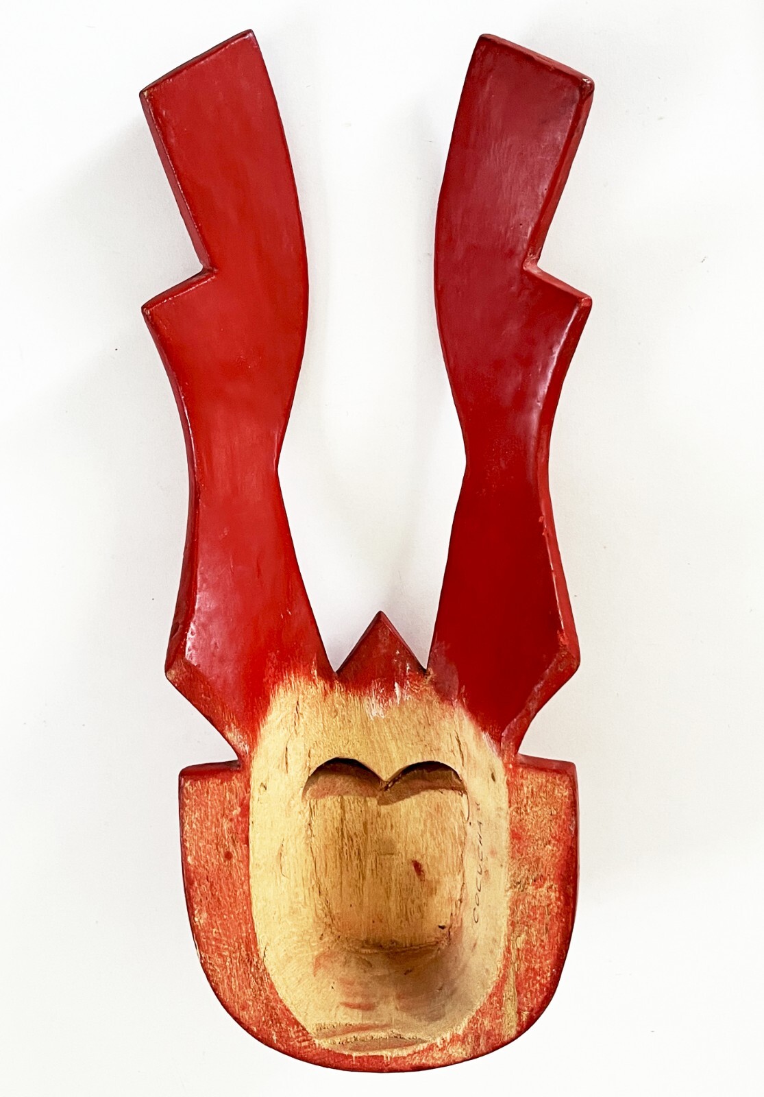 VICTORIANO SALGADO MEXICAN MICHOACAN URUAPAN WOOD MAQUE LACQUER RED COCUCHA MASK