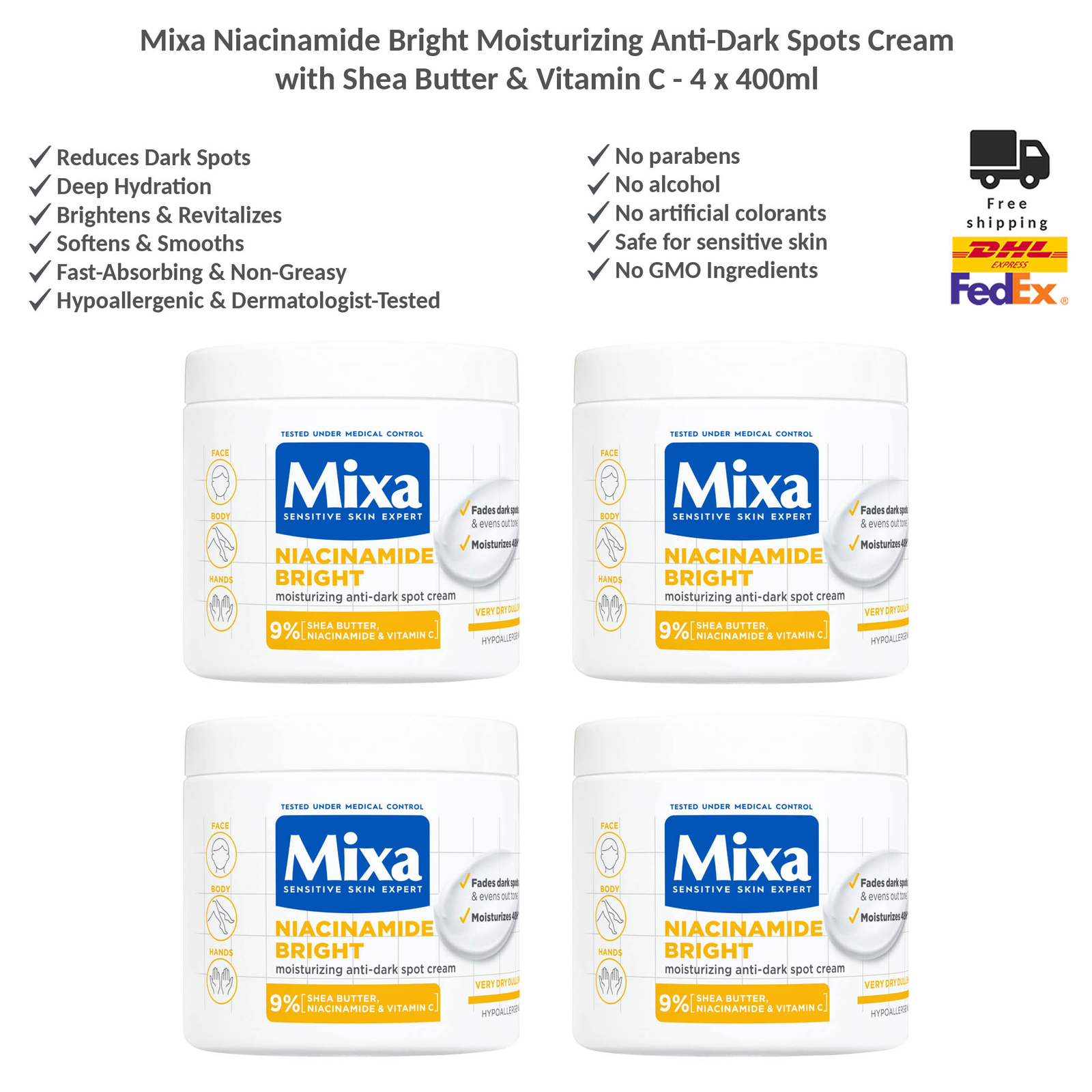 Mixa Niacinamide Bright Moisturizing Anti-Dark Spots Cream with Shea Butter x4