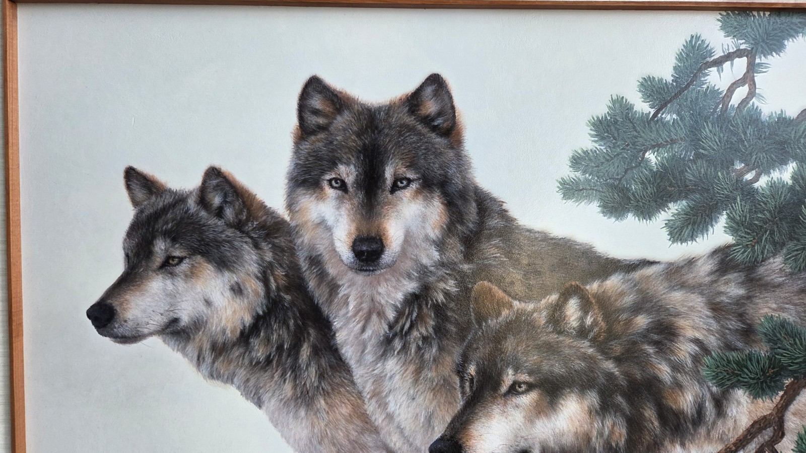 BRENDA POLLREISZ ORIGINAL OIL PAINTING " GRAY SILENCE" WOLVES LARGE