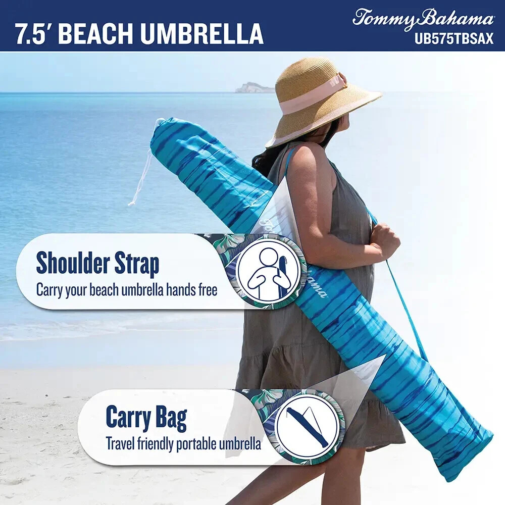 Tommy Bahama 7.5’ Beach Umbrella System Adjustable Tilt