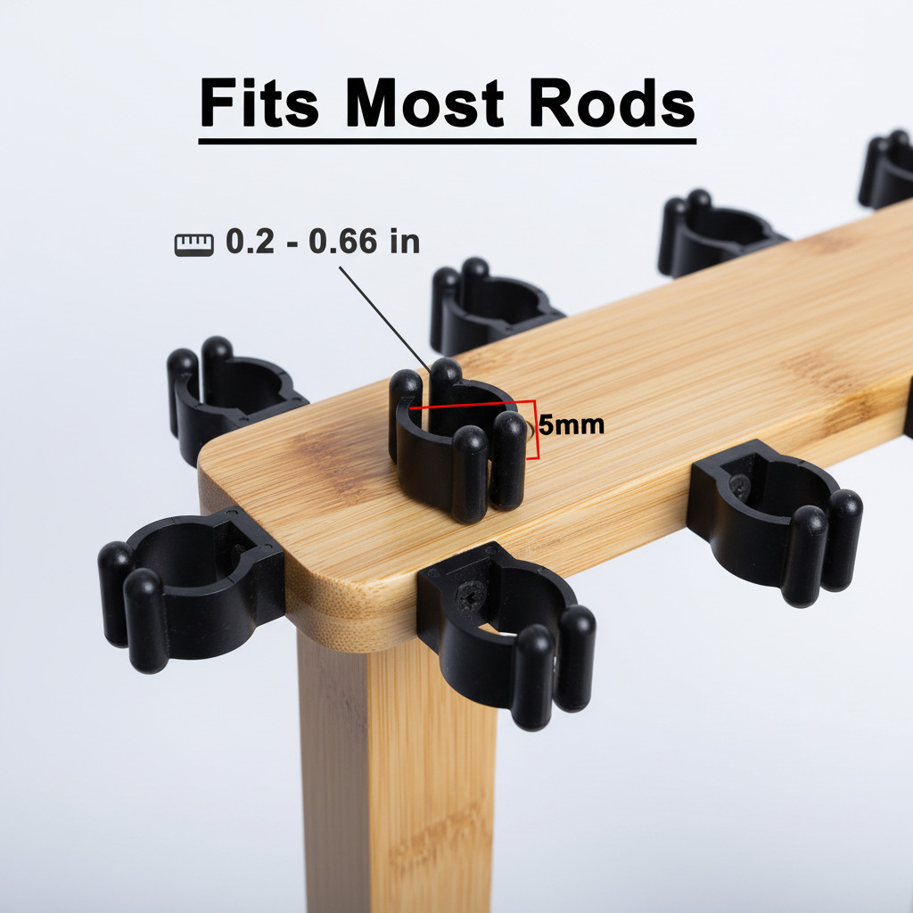 Fishing Pole Rod Racks—Floor Stand Bamboo Round rods holder for 14 Fishing