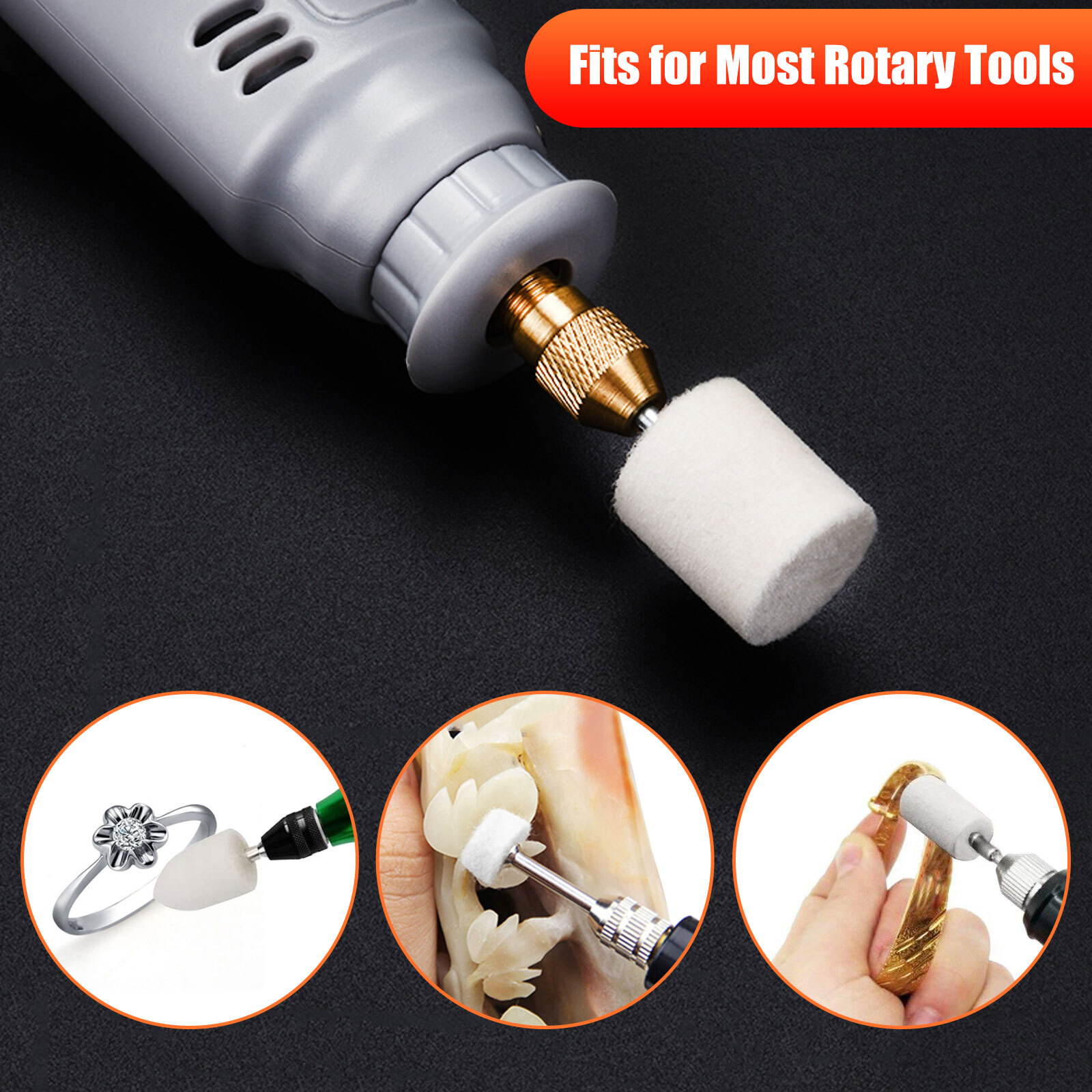 129x Wool Felt Buffing Polishing Pads Wheel Set For Dremel Grinder Accessories