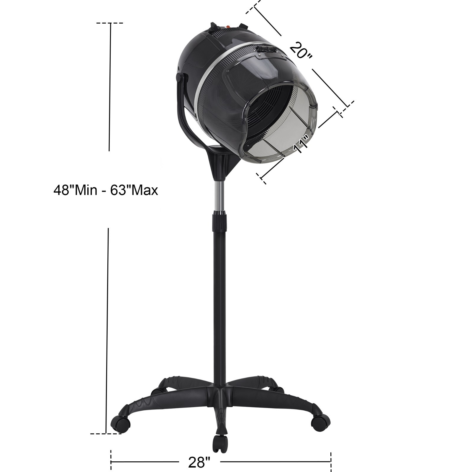 BarberPub 1300W Adjustable Hooded Hair Bonnet Dryer Stand Up Rolling Base VHD08
