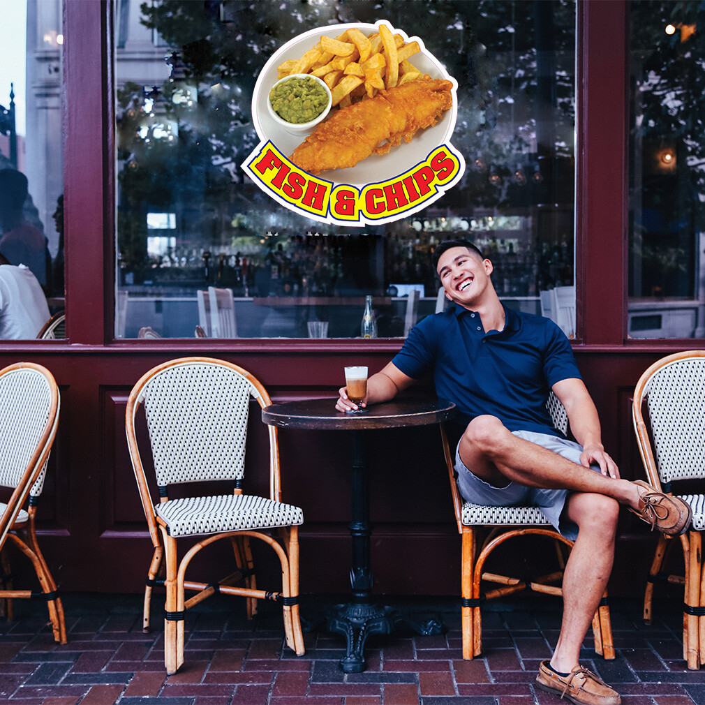 Food Truck Decals Fish & Chips Restaurant & Food Concession Sign Brown