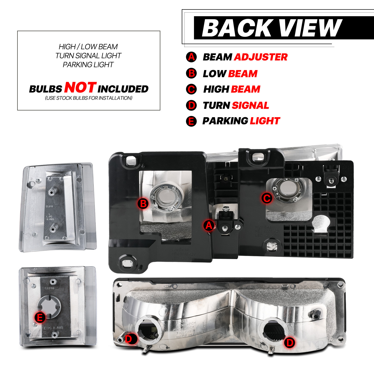 8PC[HEADLIGHT+BUMPER CORNER LAMP]Chrome Housing for 1994-2000 GMC C/K C10 Pickup