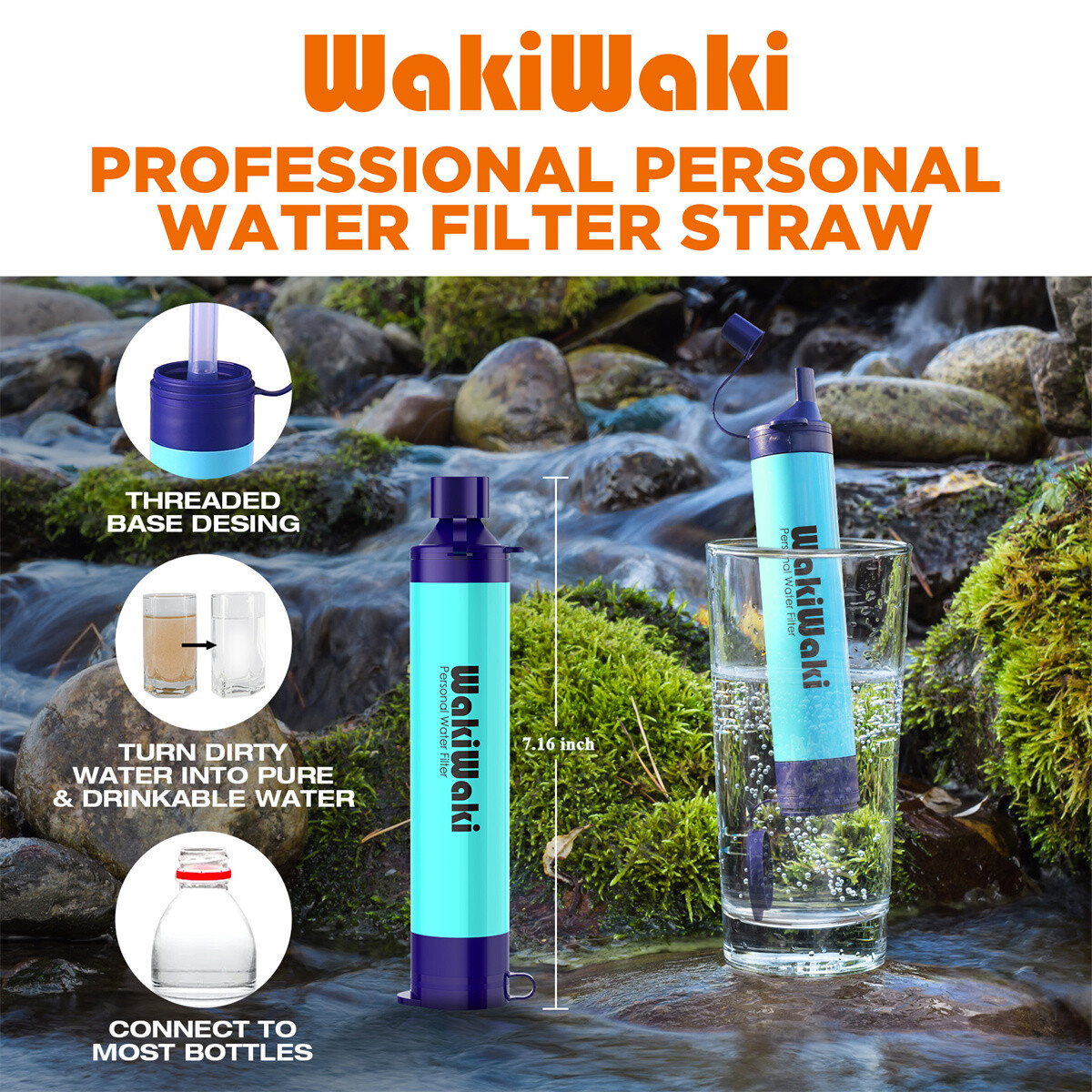 Personal Water Filter Straw Blue,12pcs,Outdoor Portable Camping Water Purifier