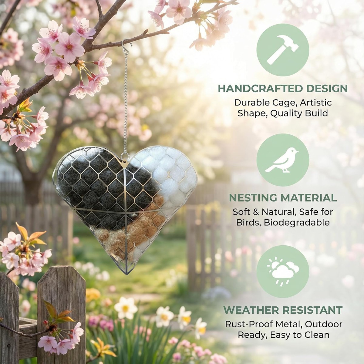 Handmade Alpaca Fiber Bird Nesting Heart, Hanging Bird Shelter Hummingbird Nest