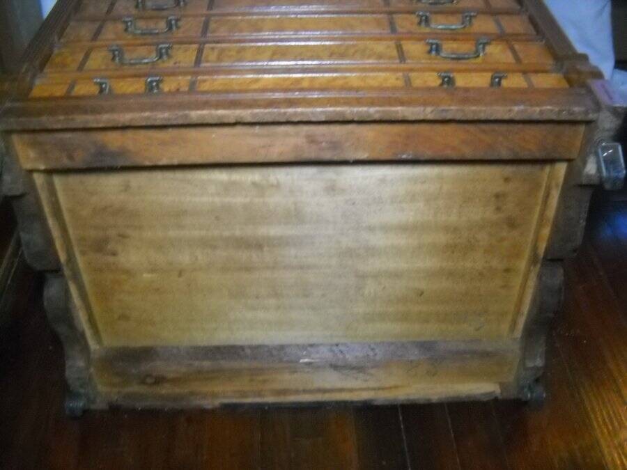 1890 Willimantic 6 Drawer Spool Cabinet Cherry & Birdseye Maple Owl Logo Decal