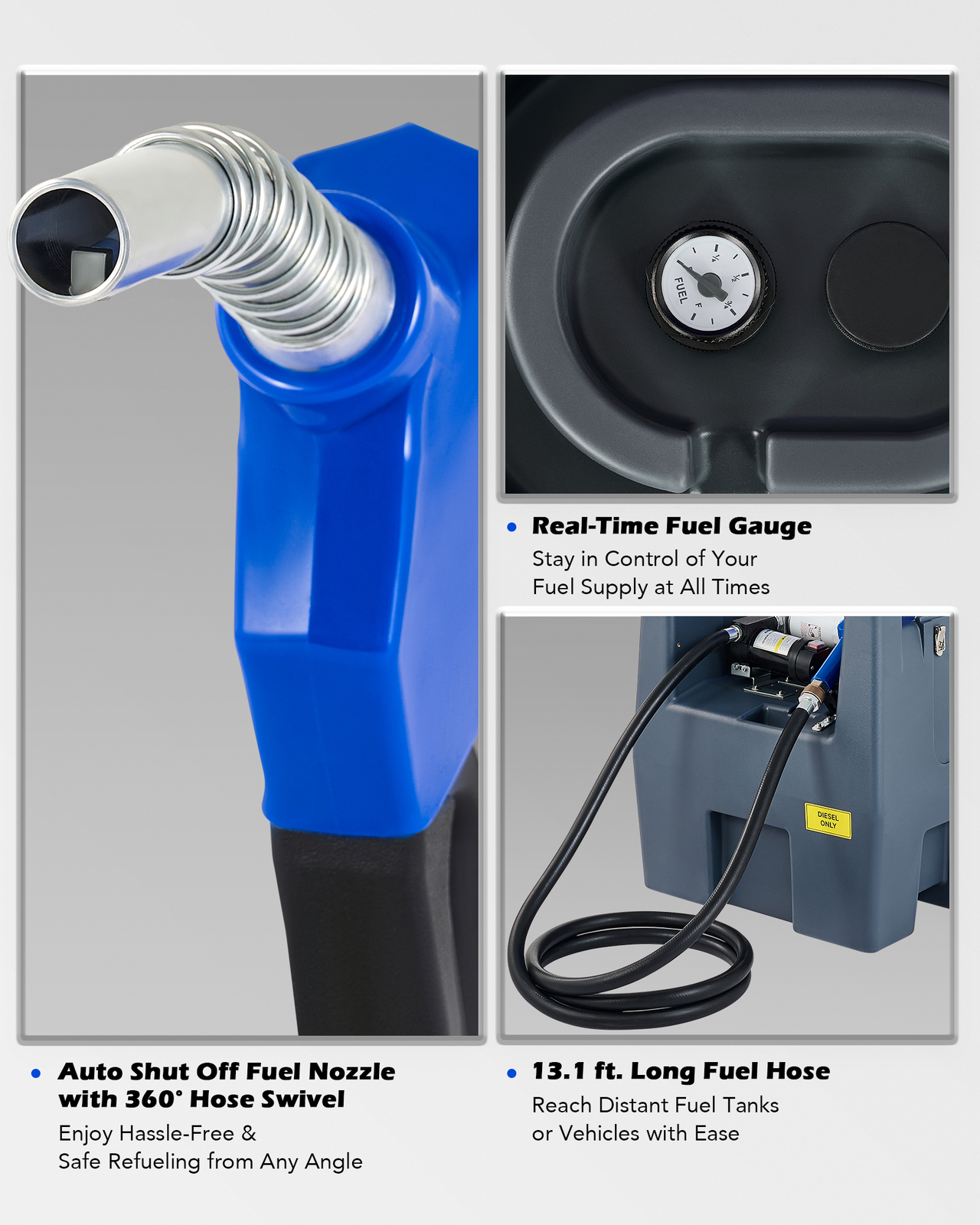 OMT 58gal Portable Fuel Tank Diesel Transfer Tank with 12V DC Pump 13.1ft Hose