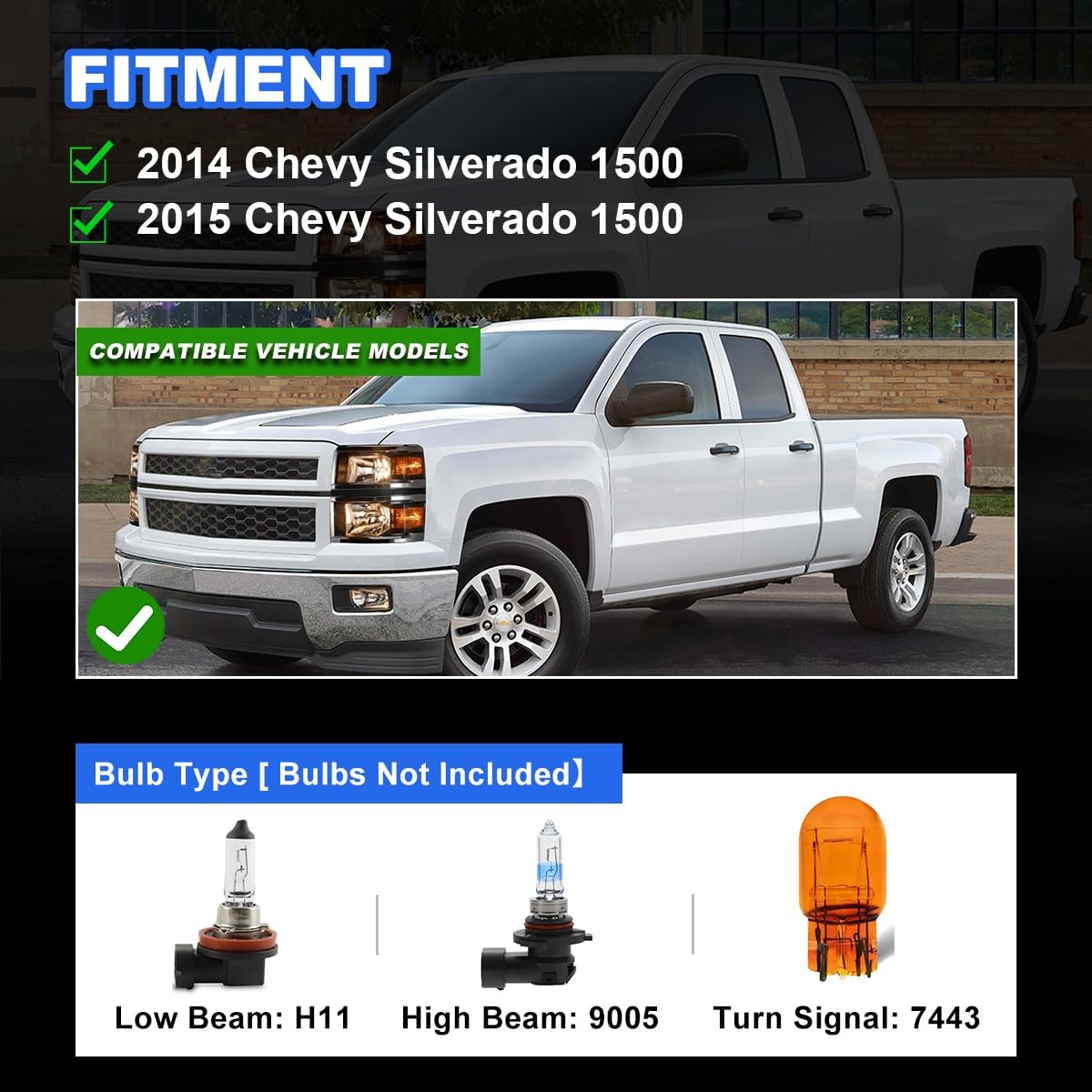 Headlights Assembly for 2014 2015 Chevy Silverado 1500 Factory Style Headlights