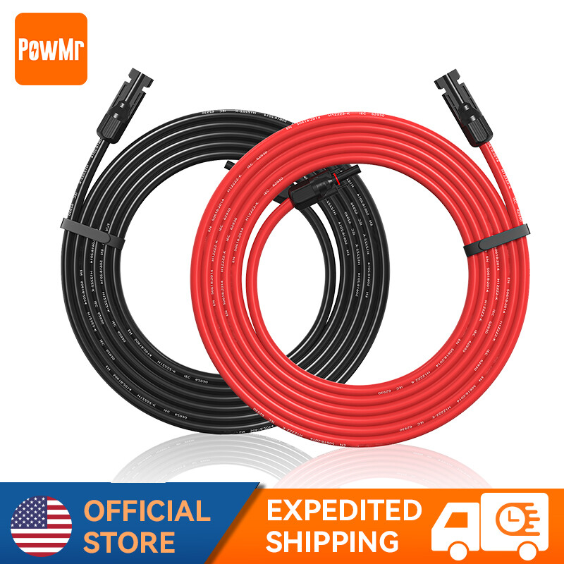 10 AWG Solar Panel Extension Cable PV Wire Solar Connector Pair Black & Red 6mm²