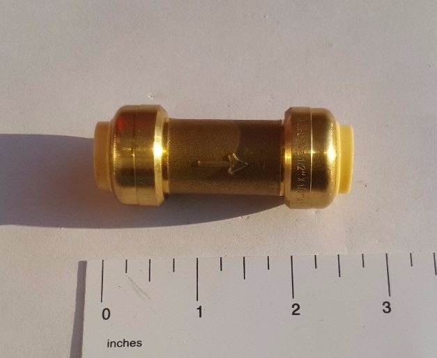 1 PIECE 1/2" PUSH FIT X 1/2" PUSH FIT CHECK VALVE LEAD FREE BRASS NSF