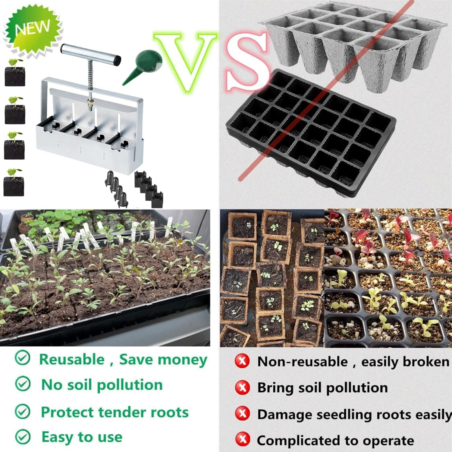 Hand-held Soil Blocker 4x2 Inch Seed Block Makers at a Time Soil Block Maker for