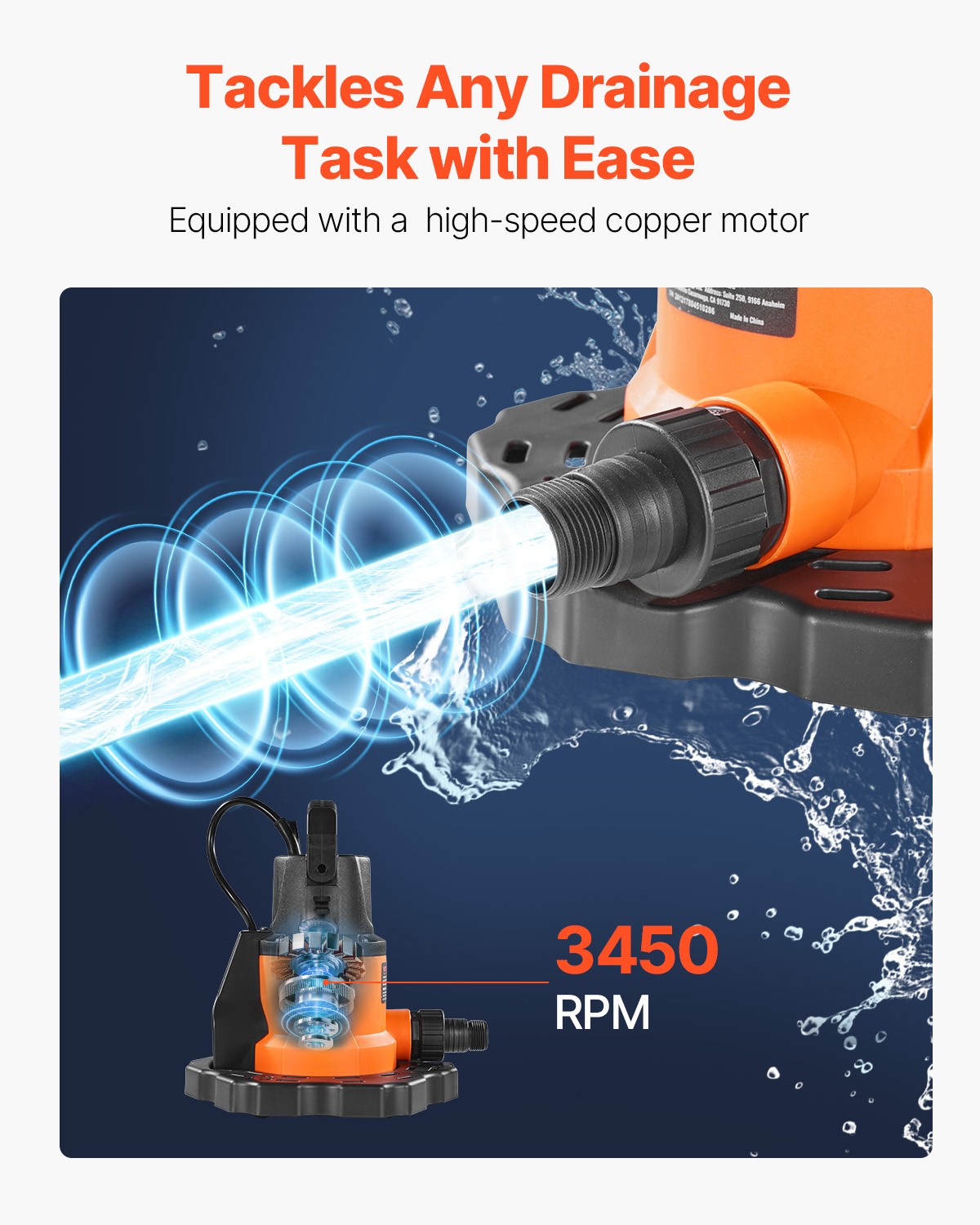 VEVOR Automatic Pool Cover Pump Submersible Swimming 0.66 HP 3200 GPH 25 ft Cord