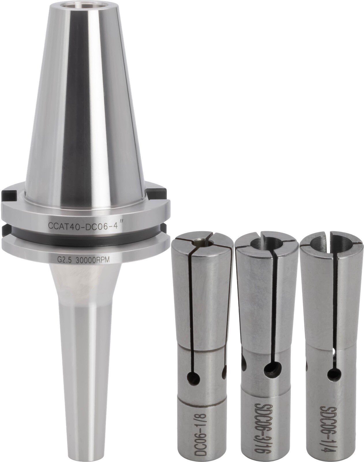 Slim Fit Collet Chuck CAT40-DC06-4" & 3 Collets 1/8",3/16",1/4" #CAT40-DC06-4new