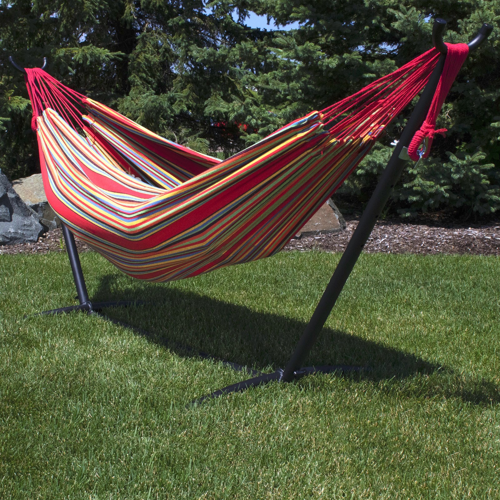 2-Person Woven Cotton Hammock with Carrying Case - Sunset by Sunnydaze