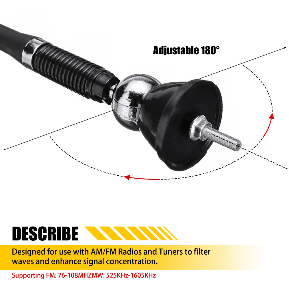 16" Universal Mount Swivel Base Car Radio AM/FM Amplified Signal Aerial Antenna