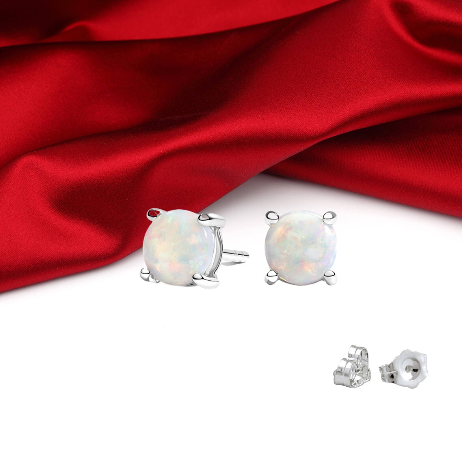 Cute Mini White Fire Opal Earrings Silver Filled For Women