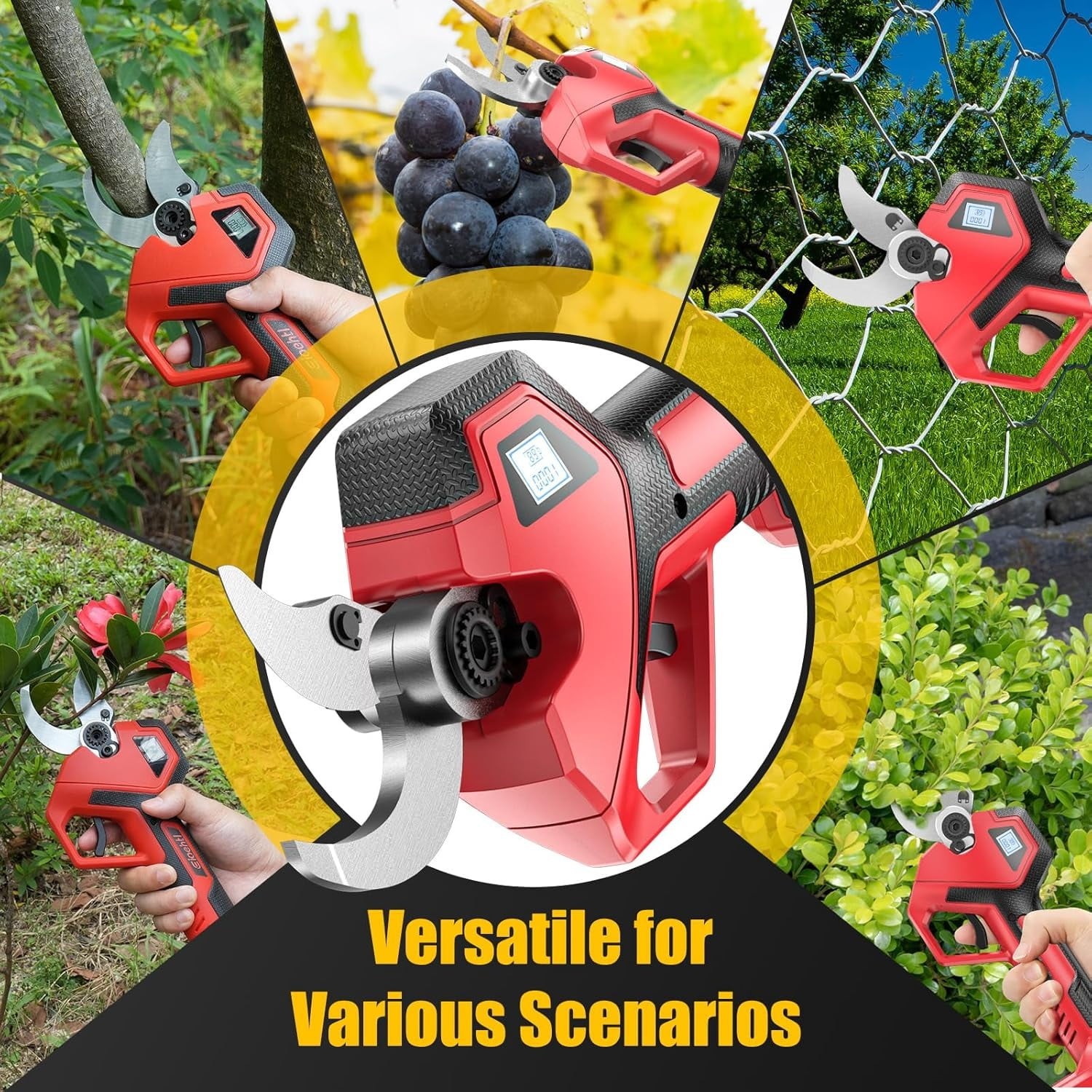 21V Electric Pruning Shears 2Pcs Motor Rechargeable Batteries Pruner LCD Display