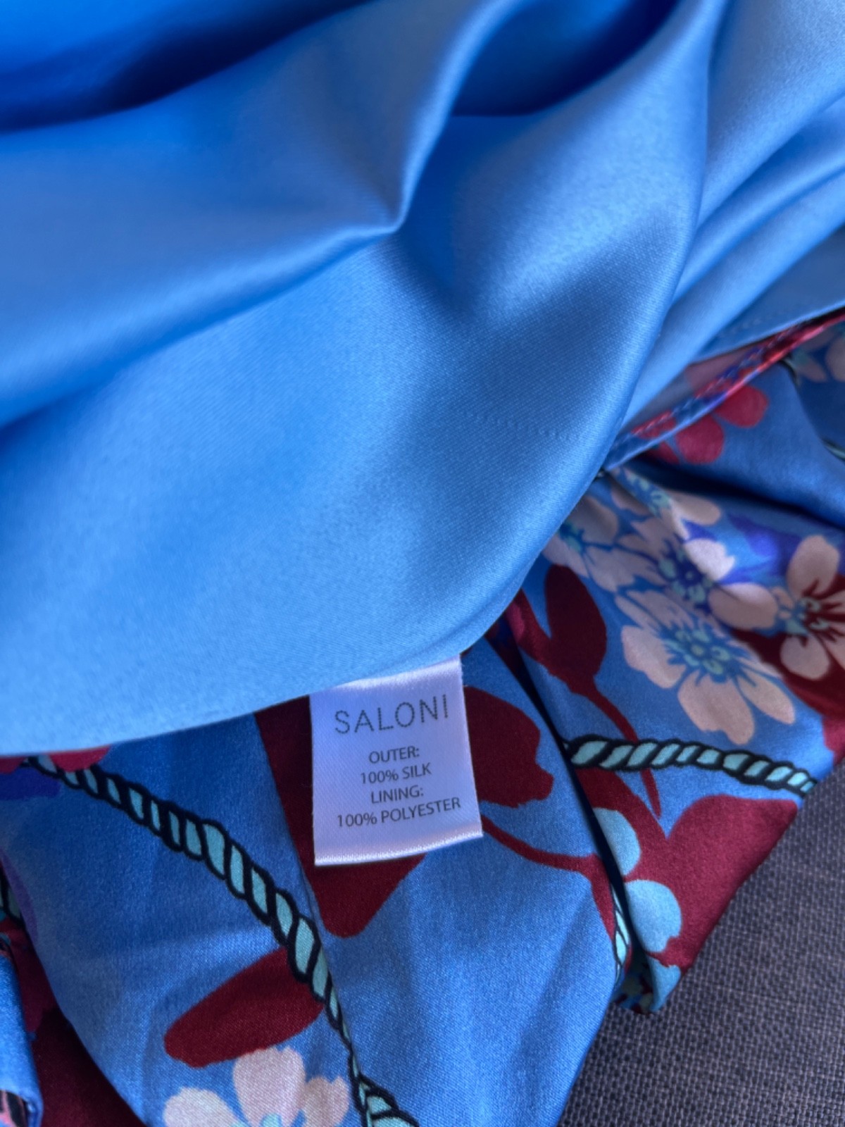 Saloni Fleur Silk-Satin Midi Dress in Sky Flourish Wedding guest Dinner Party