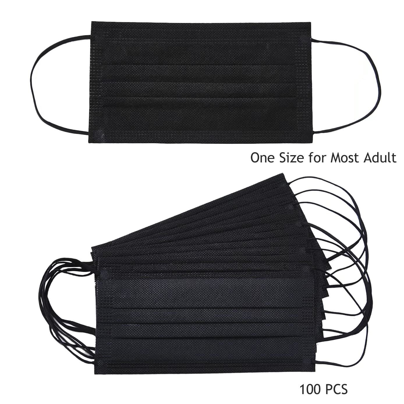 Face Mask 100PCS Adult Black Disposable Masks 3-Layer Filter Protection