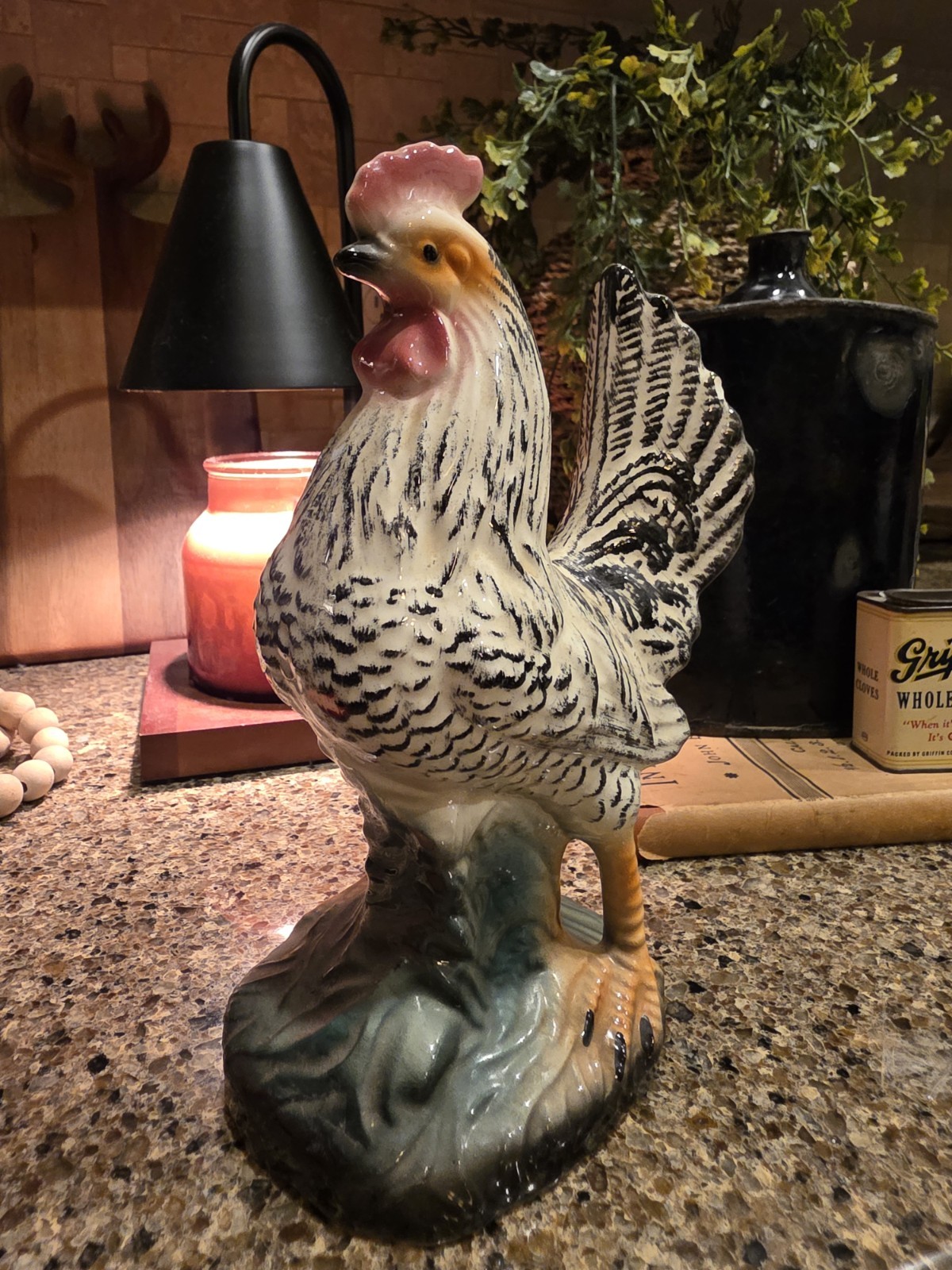 Vintage Rooster Hen Farmhouse Ceramic Porcelain Mid Century 8.5 inches