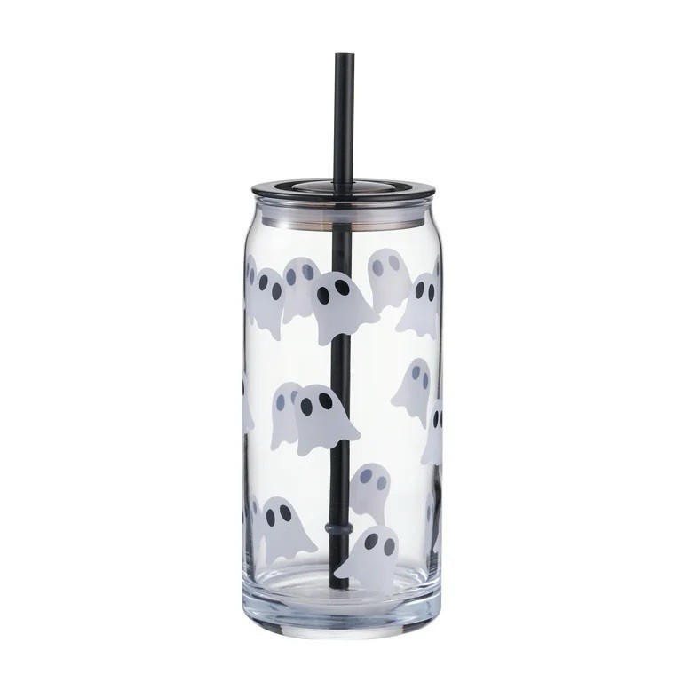 Halloween Cute Ghost Tumbler Glass Sipper Cups 20oz Cold Drinks