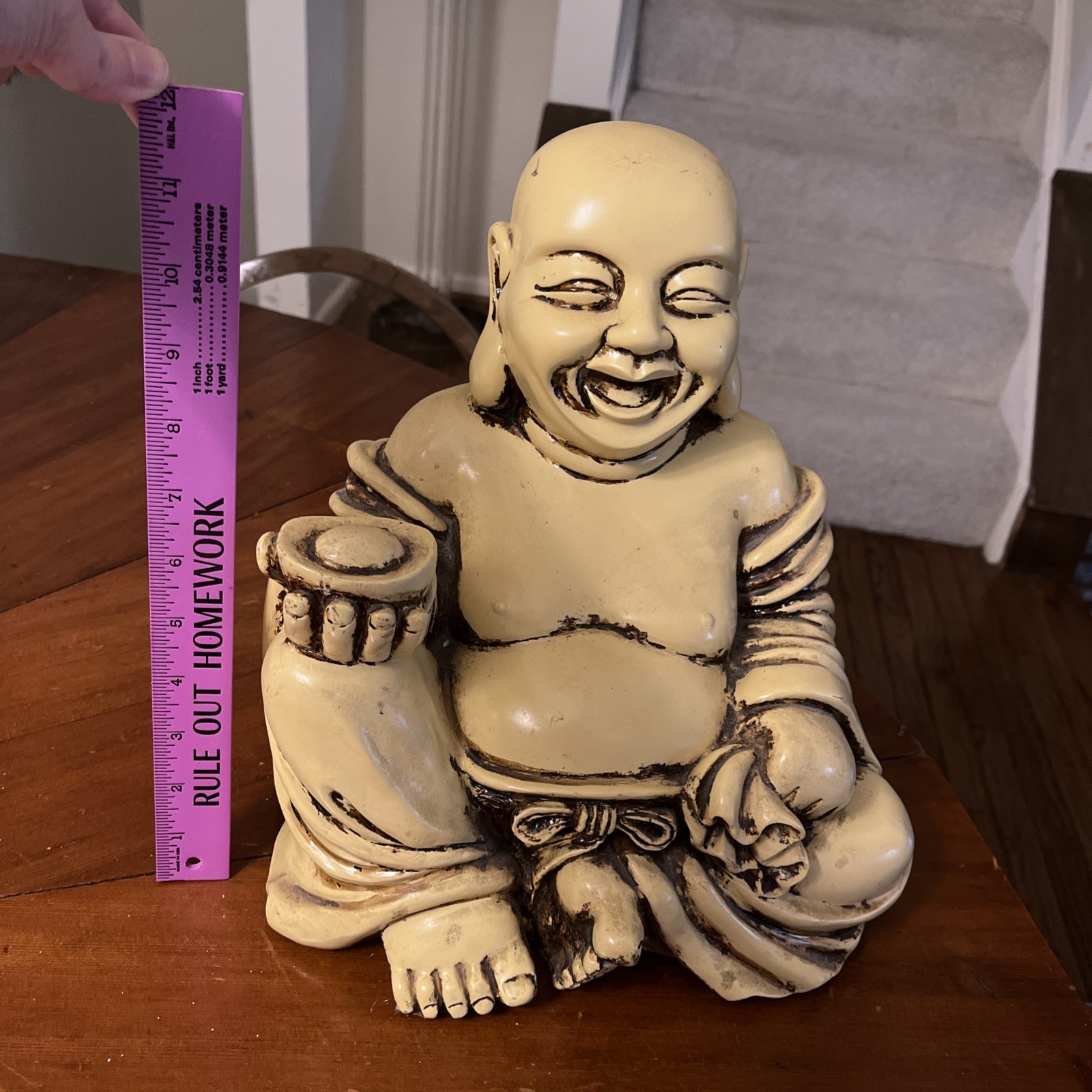 Vintage Laughing Buddha Happy Lucky Statue Large Resin MCM