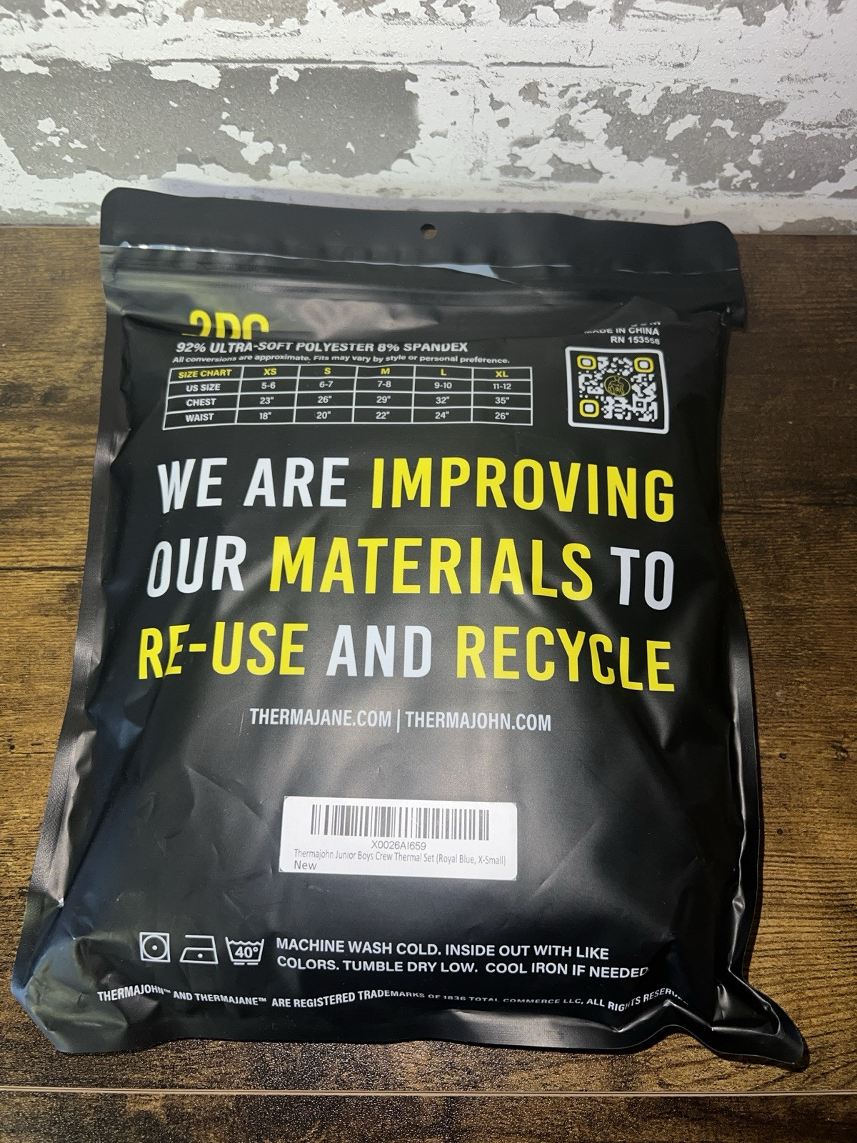 Thermajohn Boys Thermal Outfit Set Black XS New Without Tags