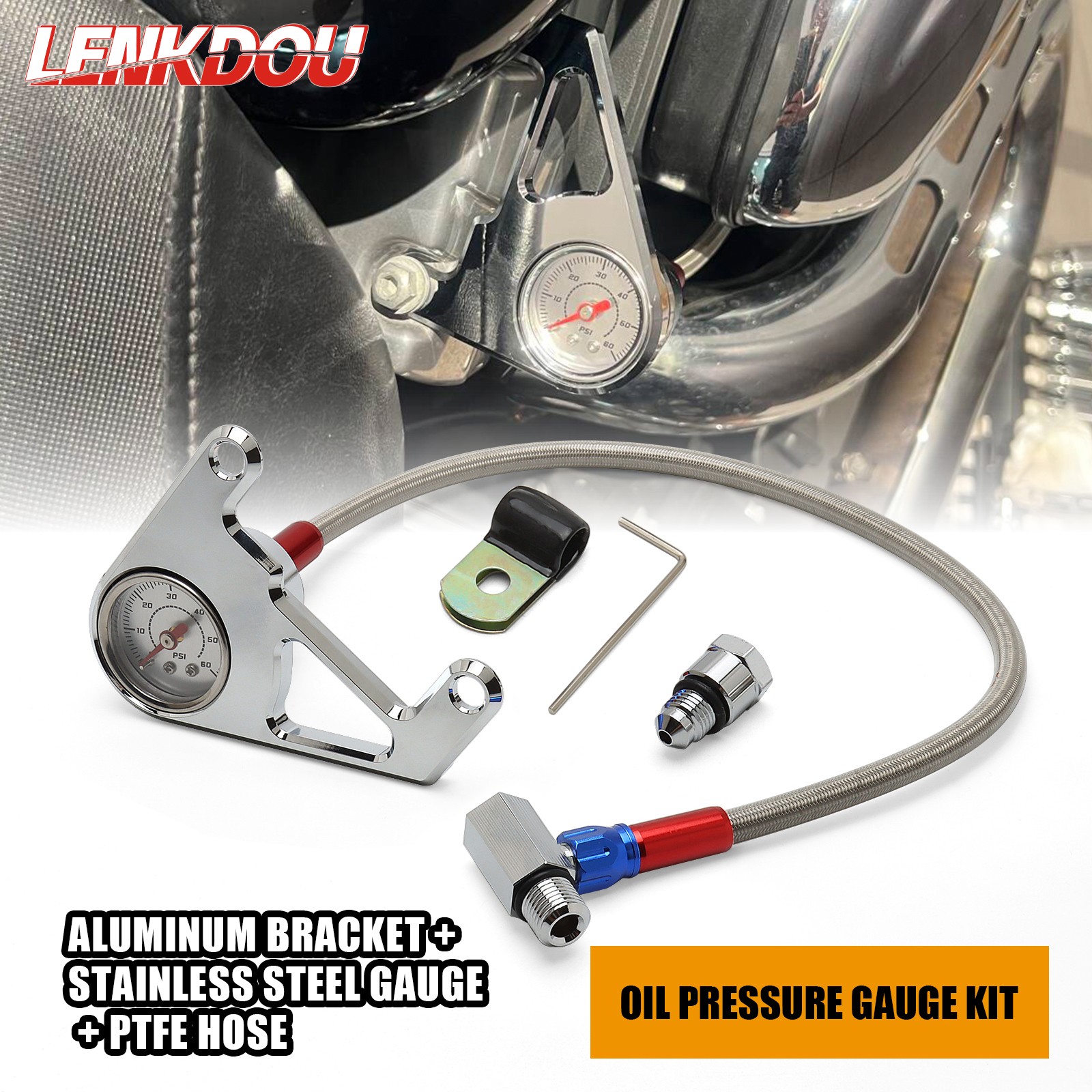 For Harley 1999-2017 Twin Cam Touring Softail Dyna Oil Pressure Gauge Kit Chrome