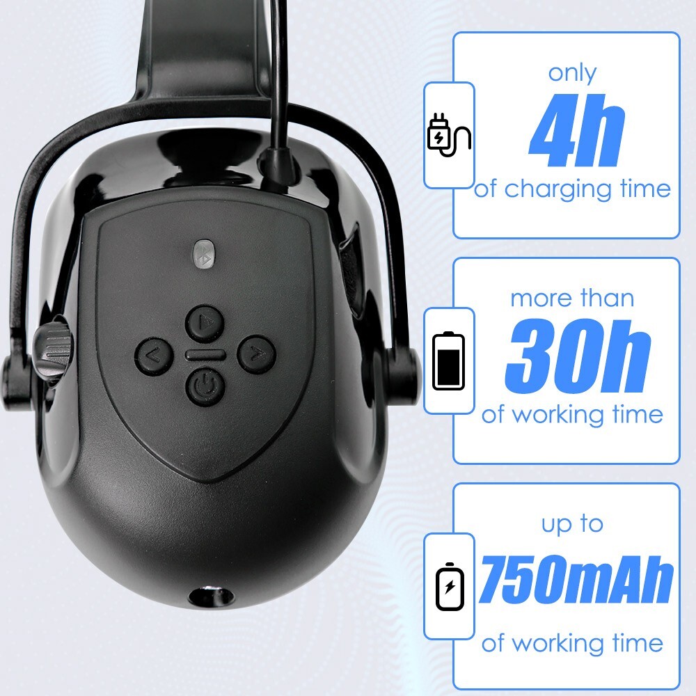 Bluetooth Hard Hat Ear Muffs, NRR 29dB Adjustable Cap-mounted Ear muff, Black