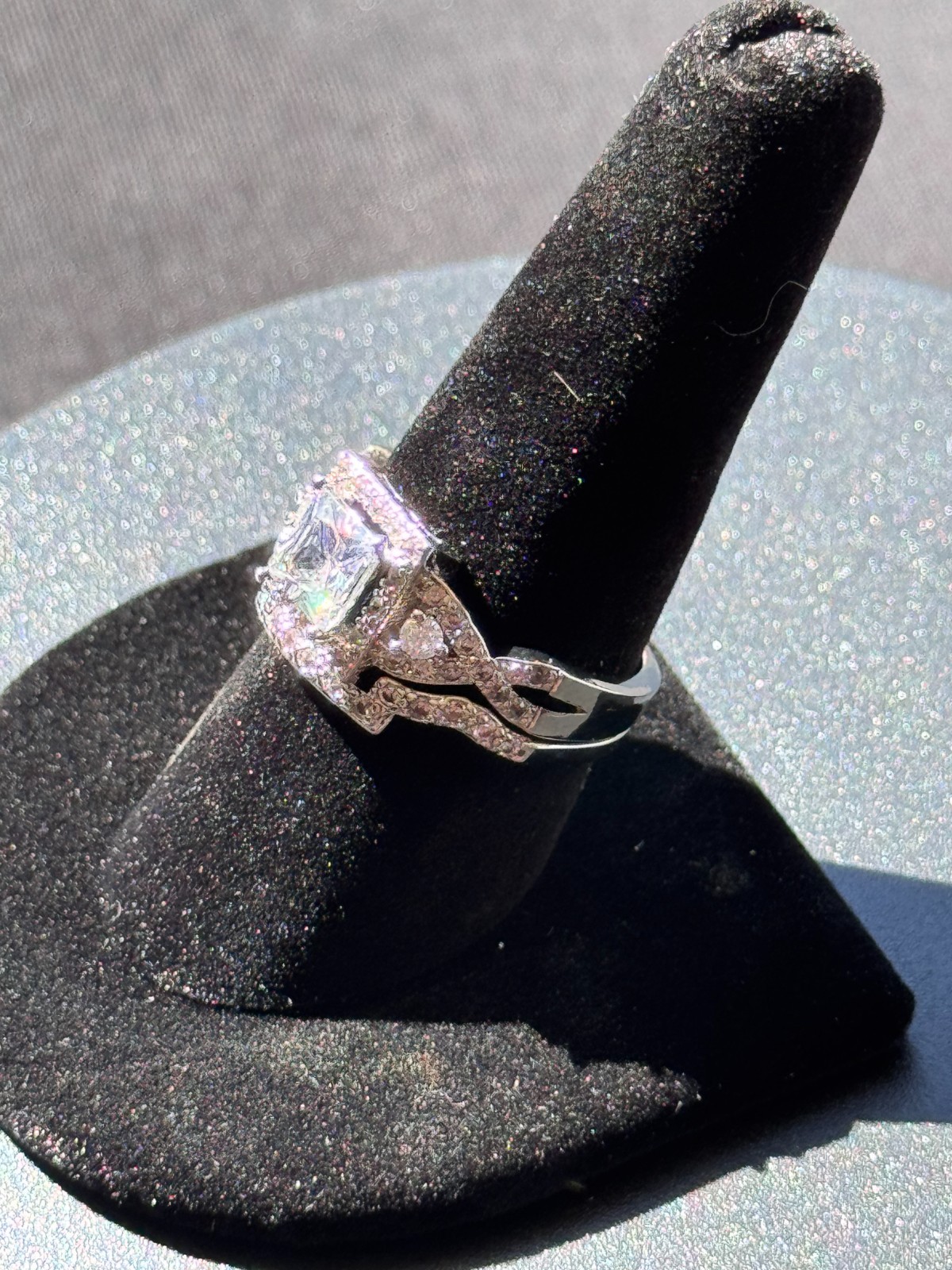 Sparkling 2 CT Princess Cut 2 Pc Wedding Satement Ring Set Size 9 Free Shipping