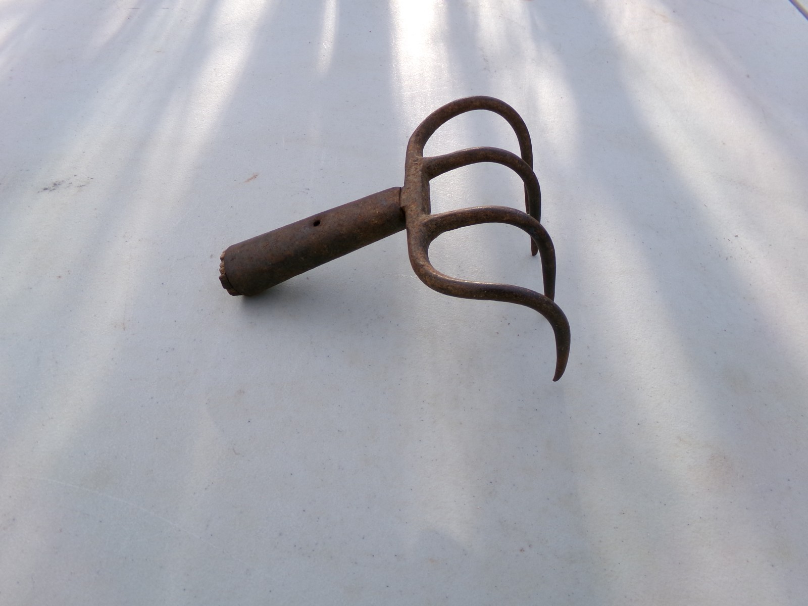 4 Tine Brown Prong Head Garden Rake Claw Vintage