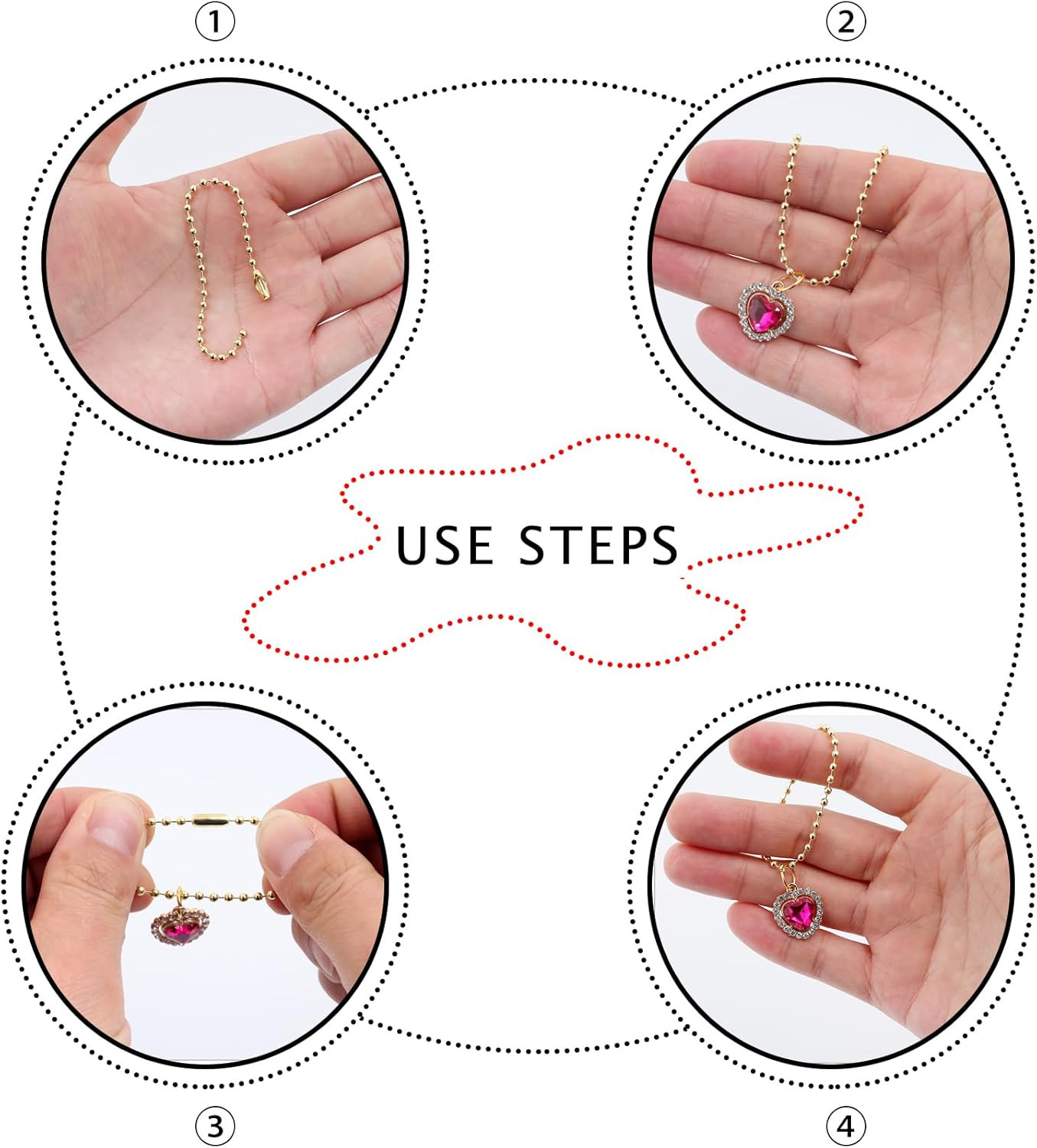 100Pcs Ball Beads Chain Bulk,Mixed Color Keychain Rings Metal Chain,4 Inch Dog T