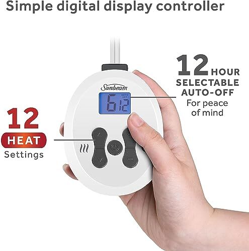 Sunbeam Restful Quilted Heated Mattress Pad 12-Heat Settings, Queen White