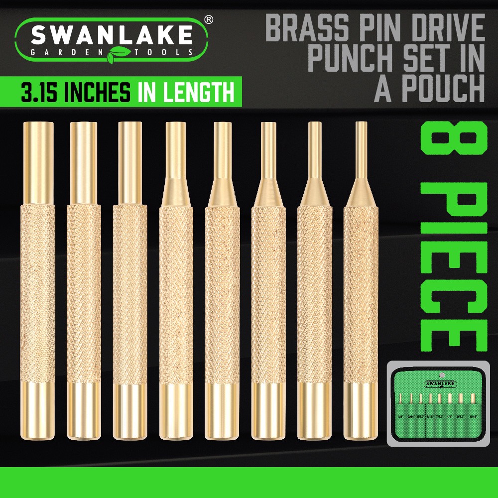 8 Pieces Brass Drive Pin Punches Set Gunsmith Drift Pin Jeweler Roll Up Case