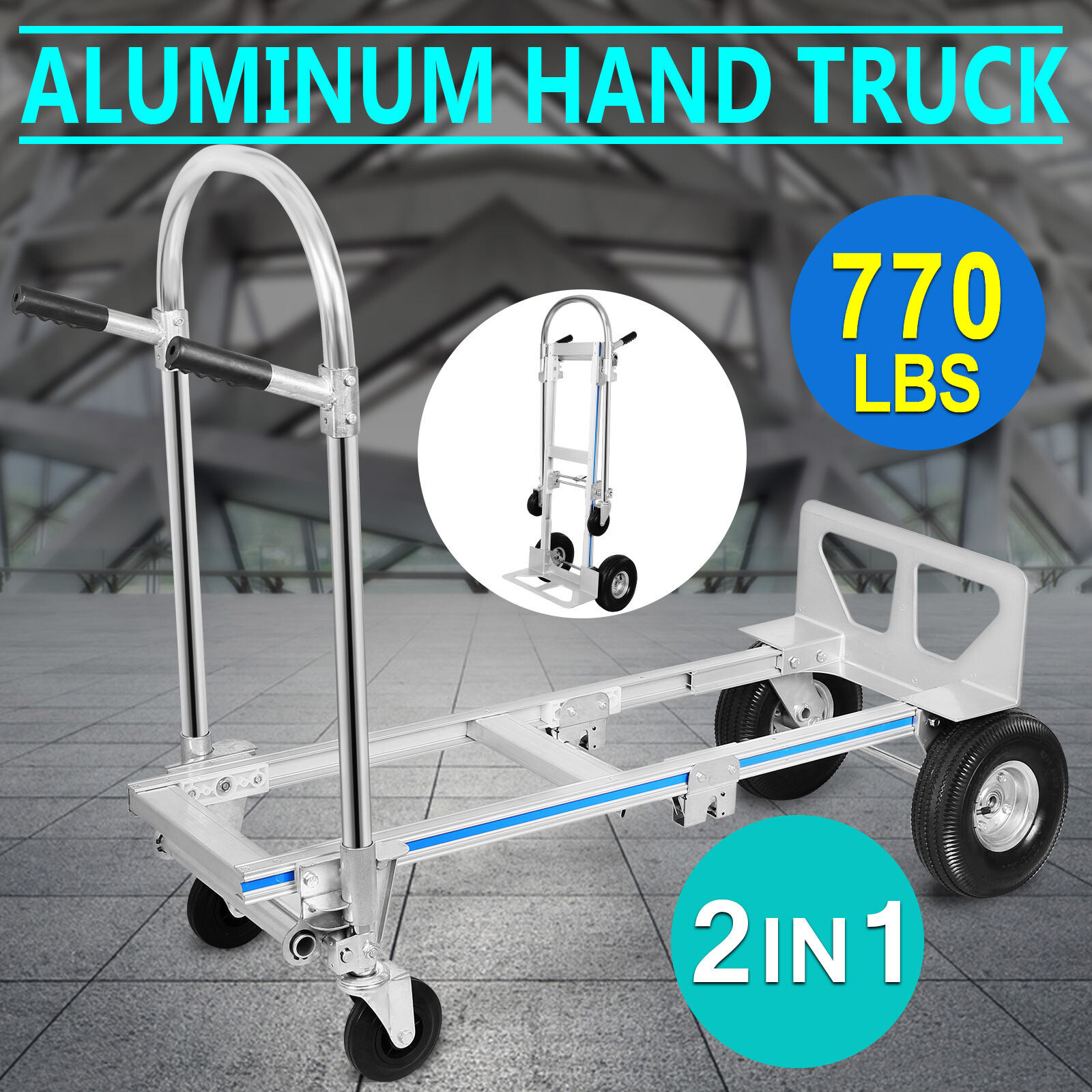 Heavy Duty Aluminum Hand Truck Convertible Folding Dolly Cart Stair Climber Cart