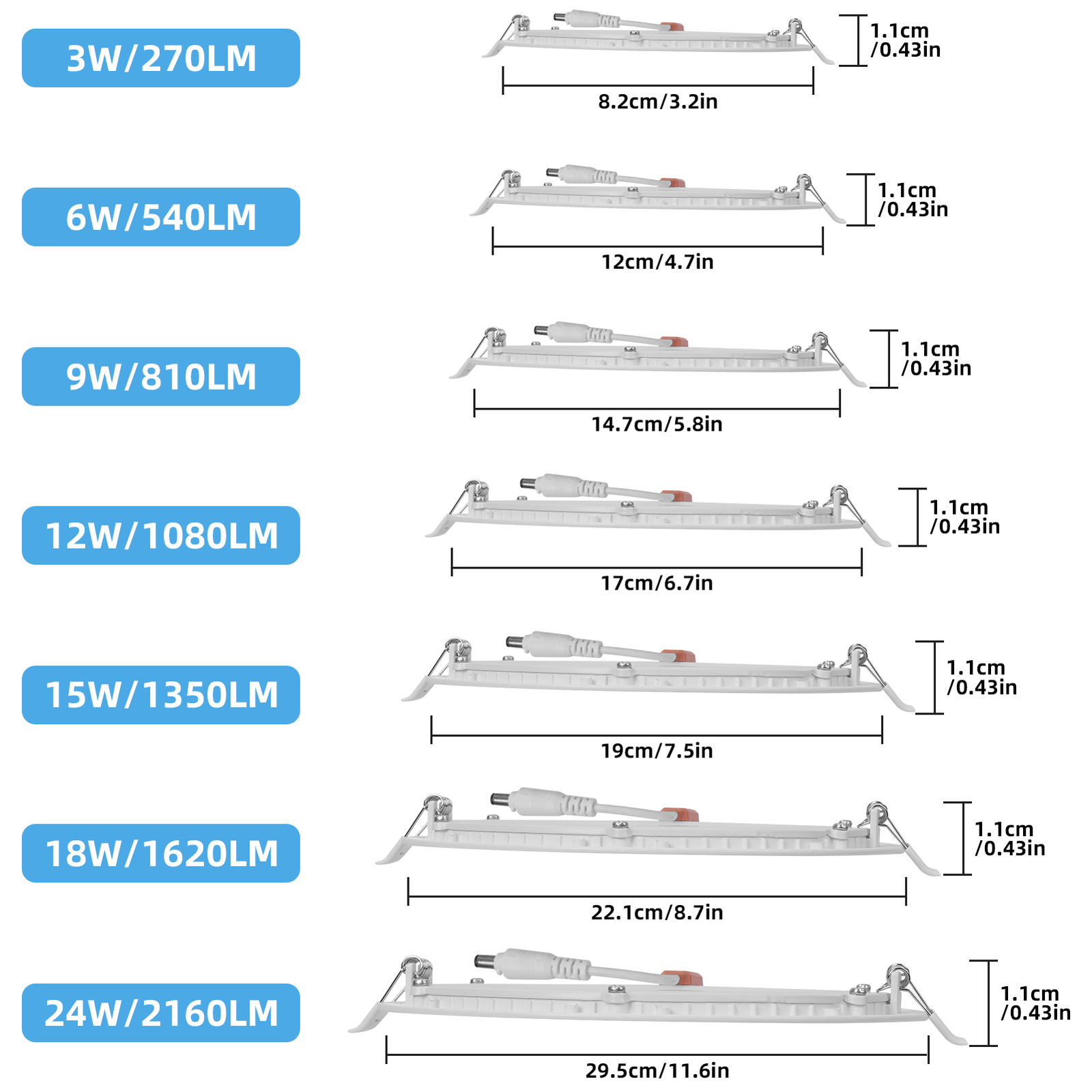 3Inch-11Inch LED Ceiling Lights Ultra-Thin Recessed Retrofits Kit 6000K Daylight