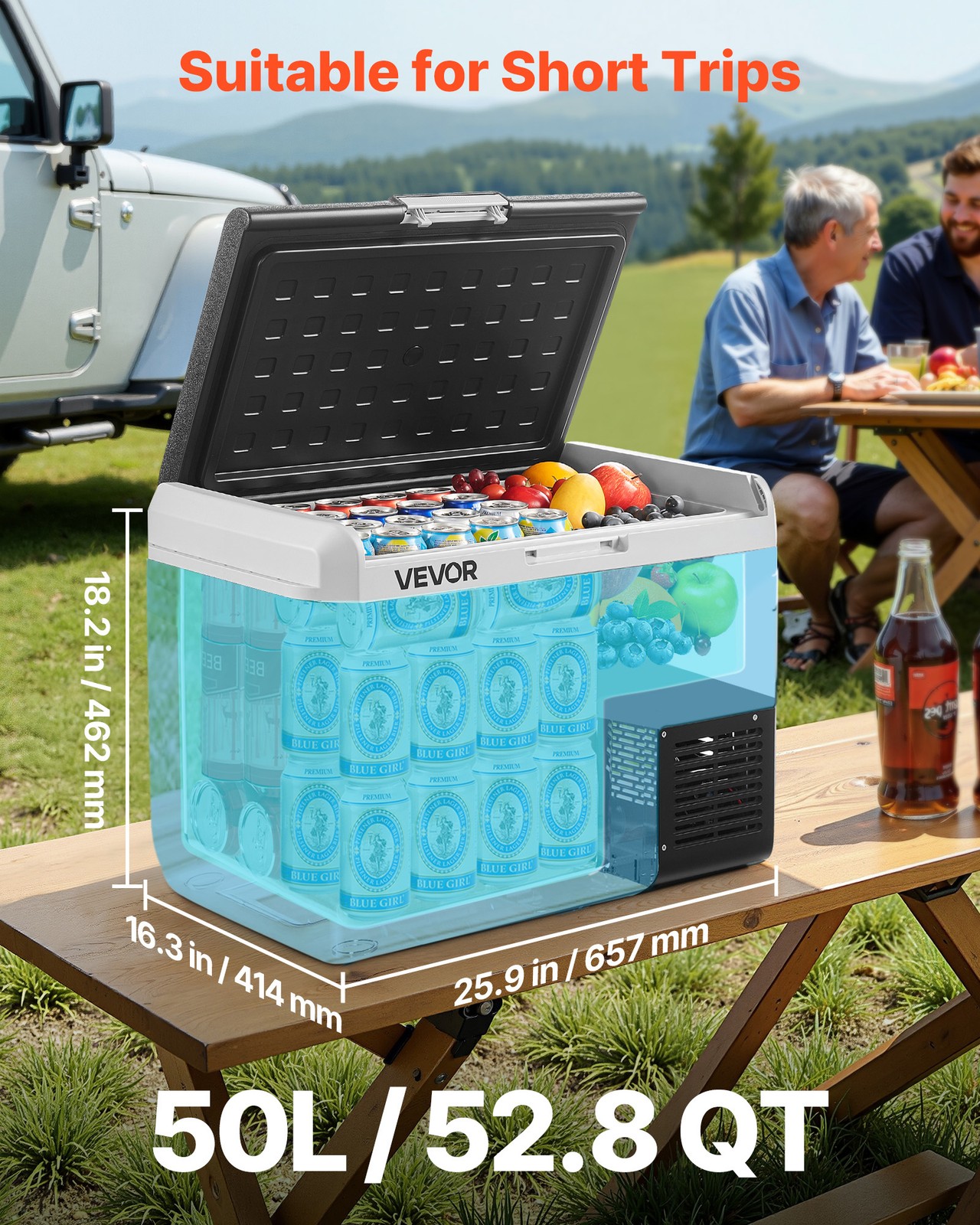 VEVOR 12V Car Refrigerator Portable Freezer 52.8QT Electric Cooler for Camping