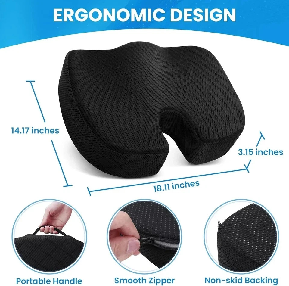 Memory Foam Seat Cushion Office Chair Car Seat Pad Coccyx Tailbone Pain Relief