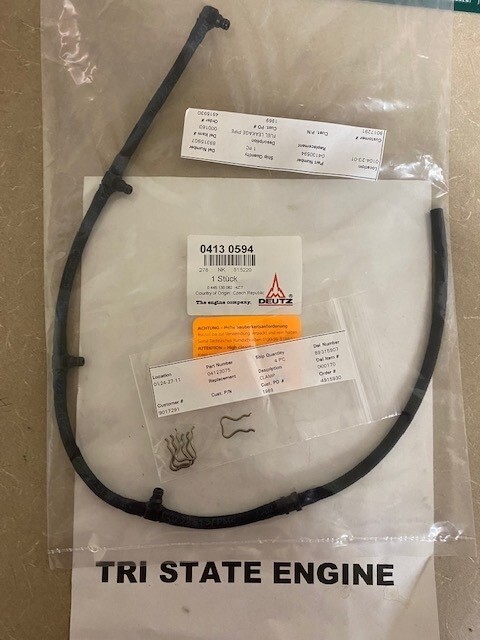 OEM DEUTZ 4 CYL FUEL RETURN LINE 4130594 WITH CLAMPS TCD2.9 D2.9 COMMON RAIL