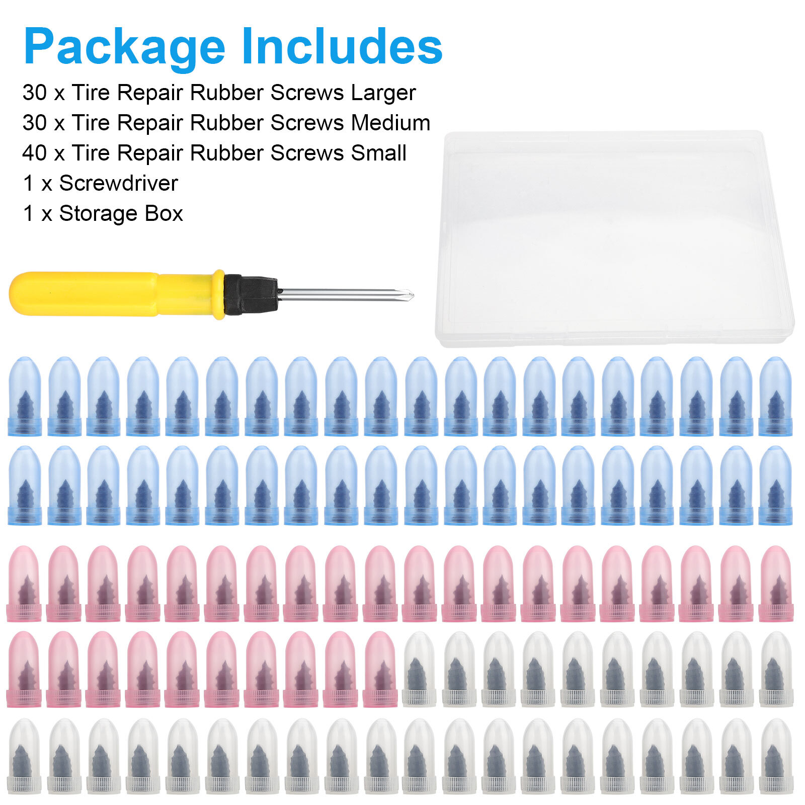 100Pcs Tire Repair Rubber Nails Tyre Puncture Repair Screws Kit w/ Screwdriver