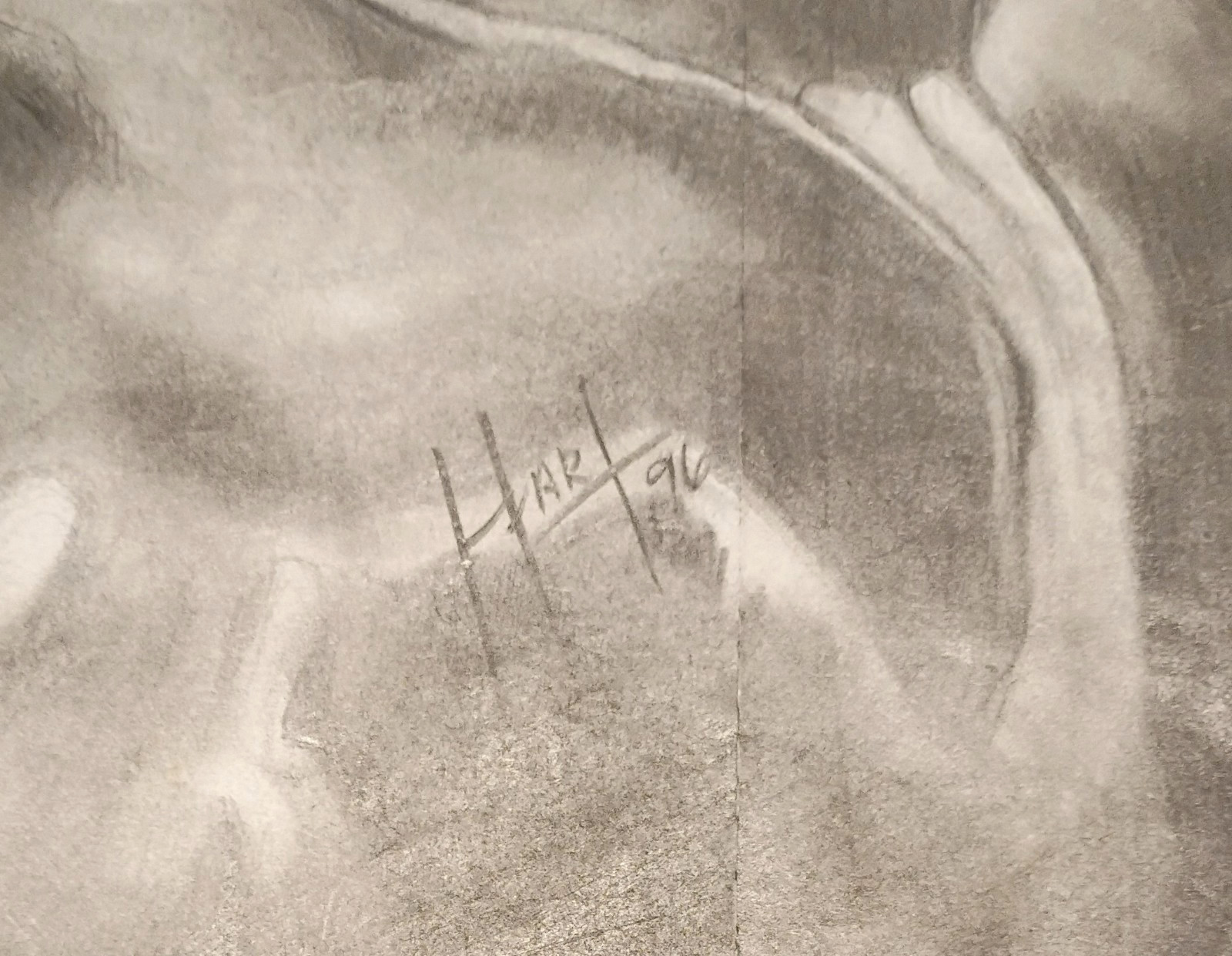 Vintage Original Signed Pencil Drawing African American Man & Child - 14"x18"