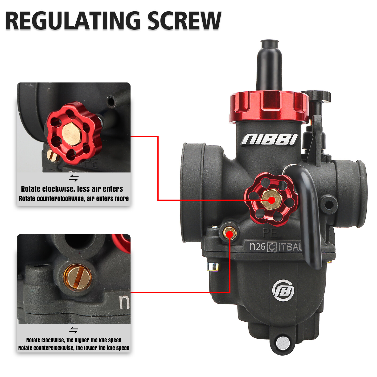 NIBBI Racing PE26mm Carburetor w/ Filter For 150-200cc ATV Scooter Pit Dirt Bike