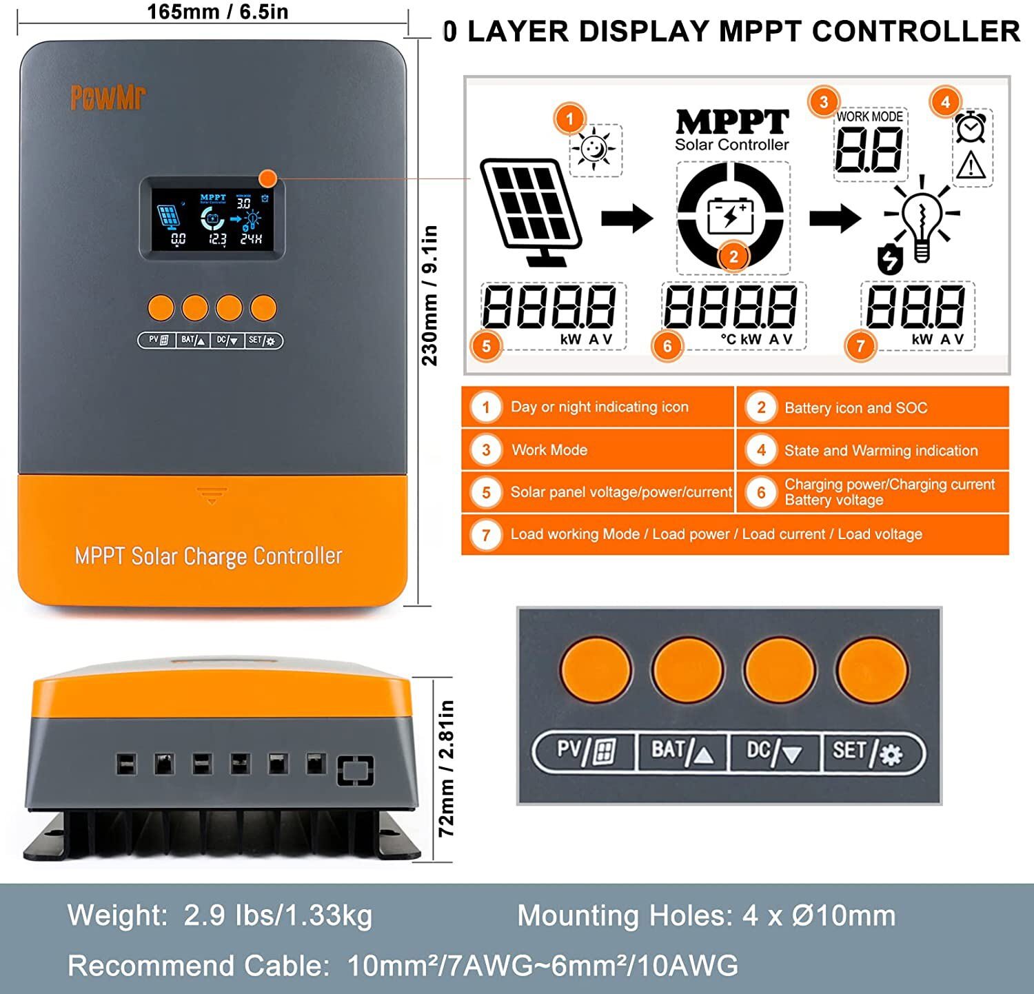 60A MPPT Solar Panel Battery Charge Controller 12V/24V/36V/48V LCD Regulator USA