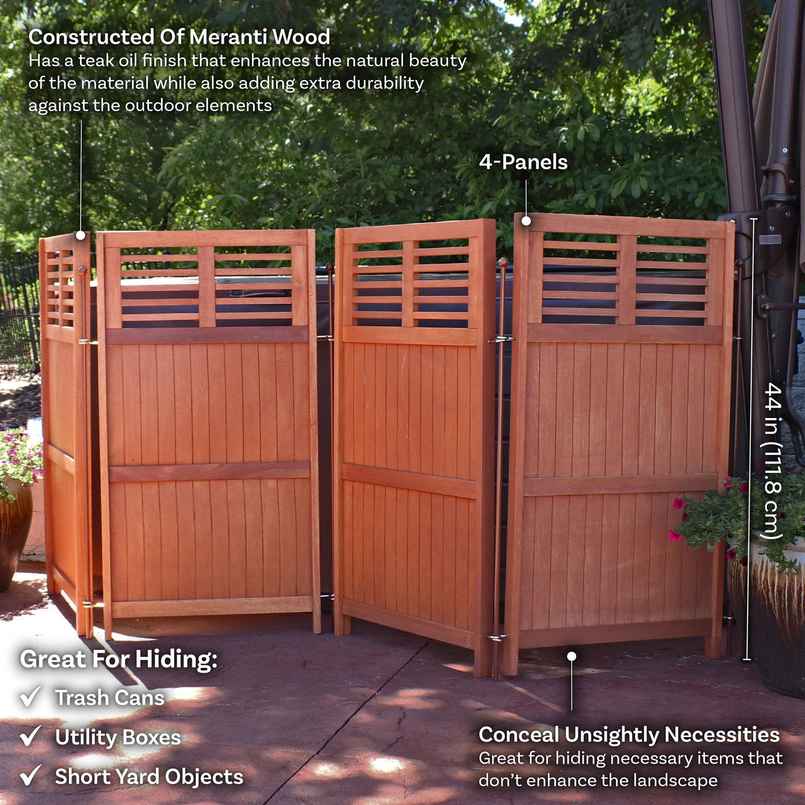 Meranti Wood/Teak Oil Finish Folding Privacy Screen - 44 in by Sunnydaze